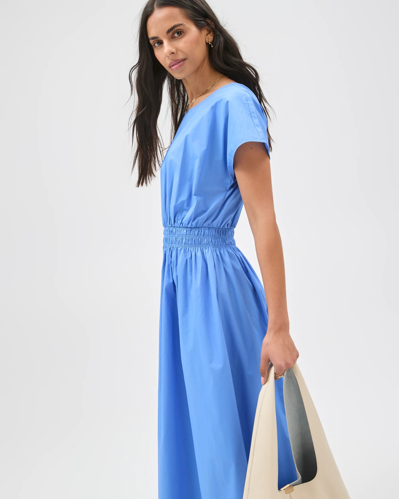 Australian Cotton Poplin Shirred Waist Maxi Dress - Blue Bouquet 4 of 5