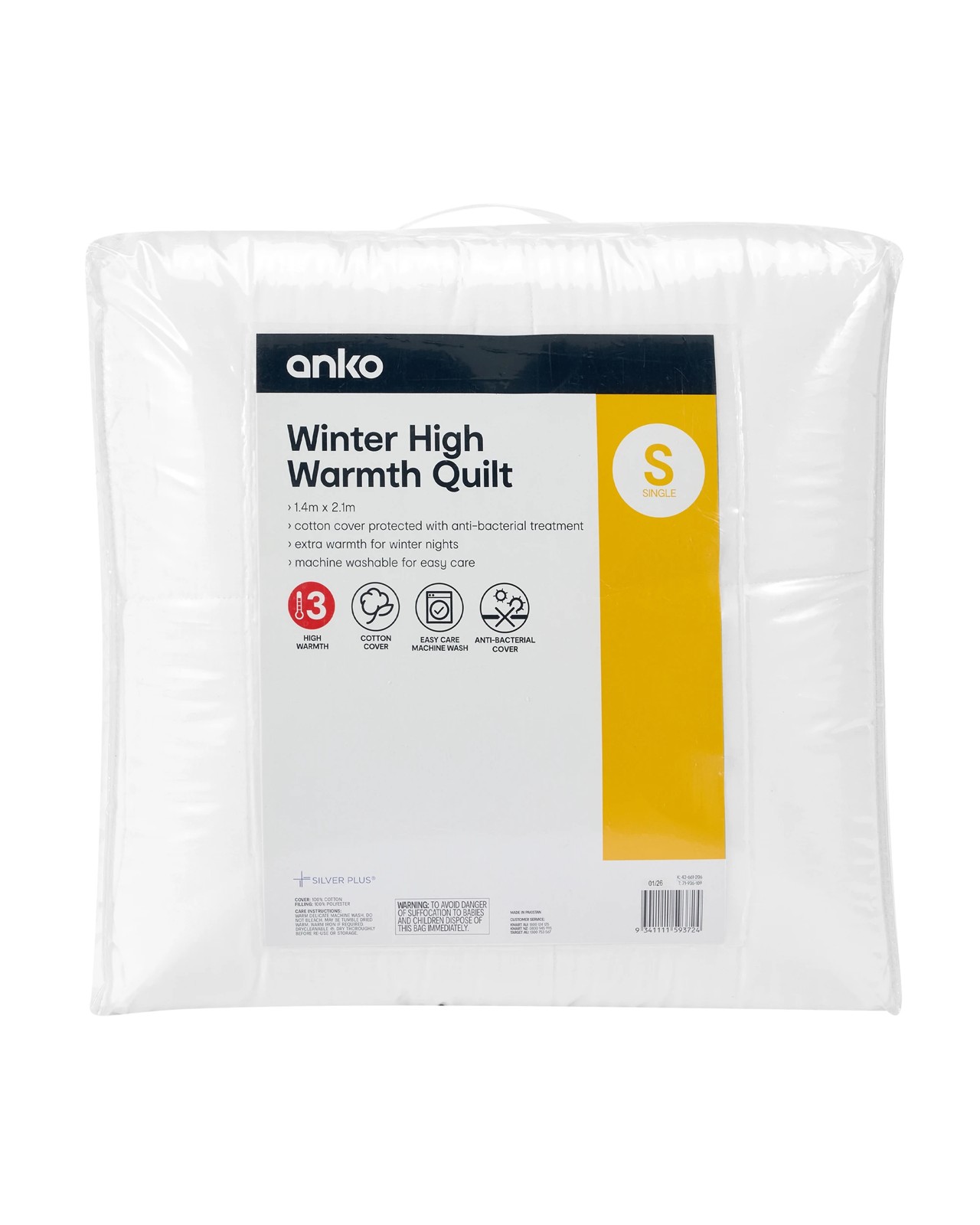 Anko Winter High Warmth Quilt, Single Bed - White 4 of 4