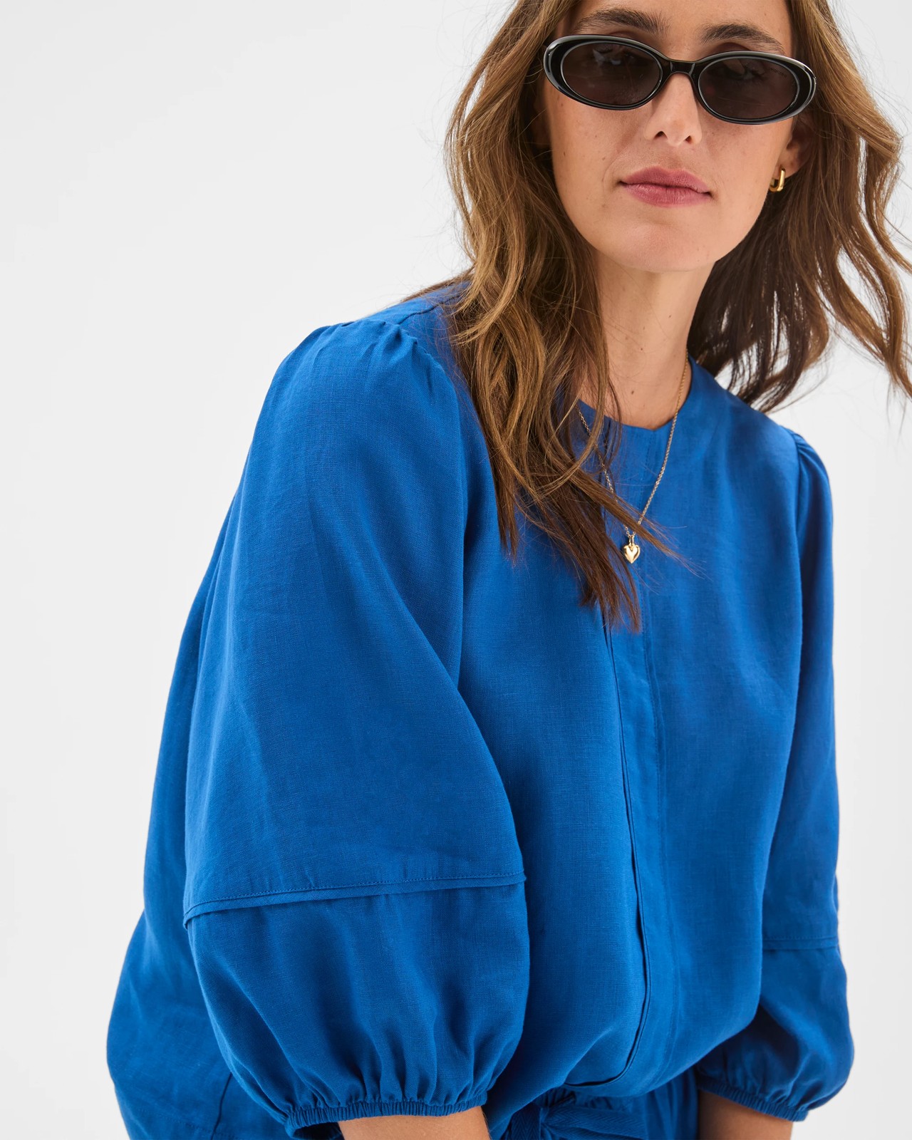 European Linen Femme Popover Blouse - Deep Ocean 4 of 6