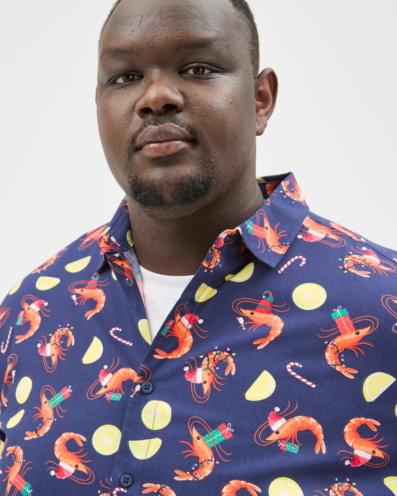 Plus Size Short Sleeve Christmas Prawn All Over Print Shirt 5 of 6