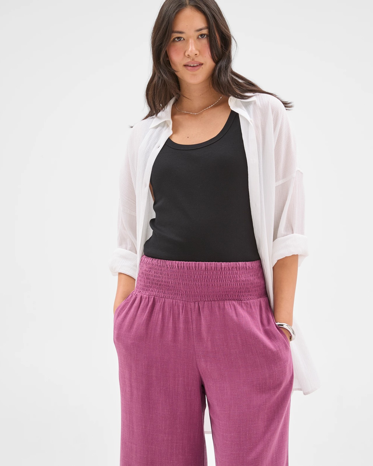 Resort Shirred Waist Culotte Pants - Purple 5 of 5