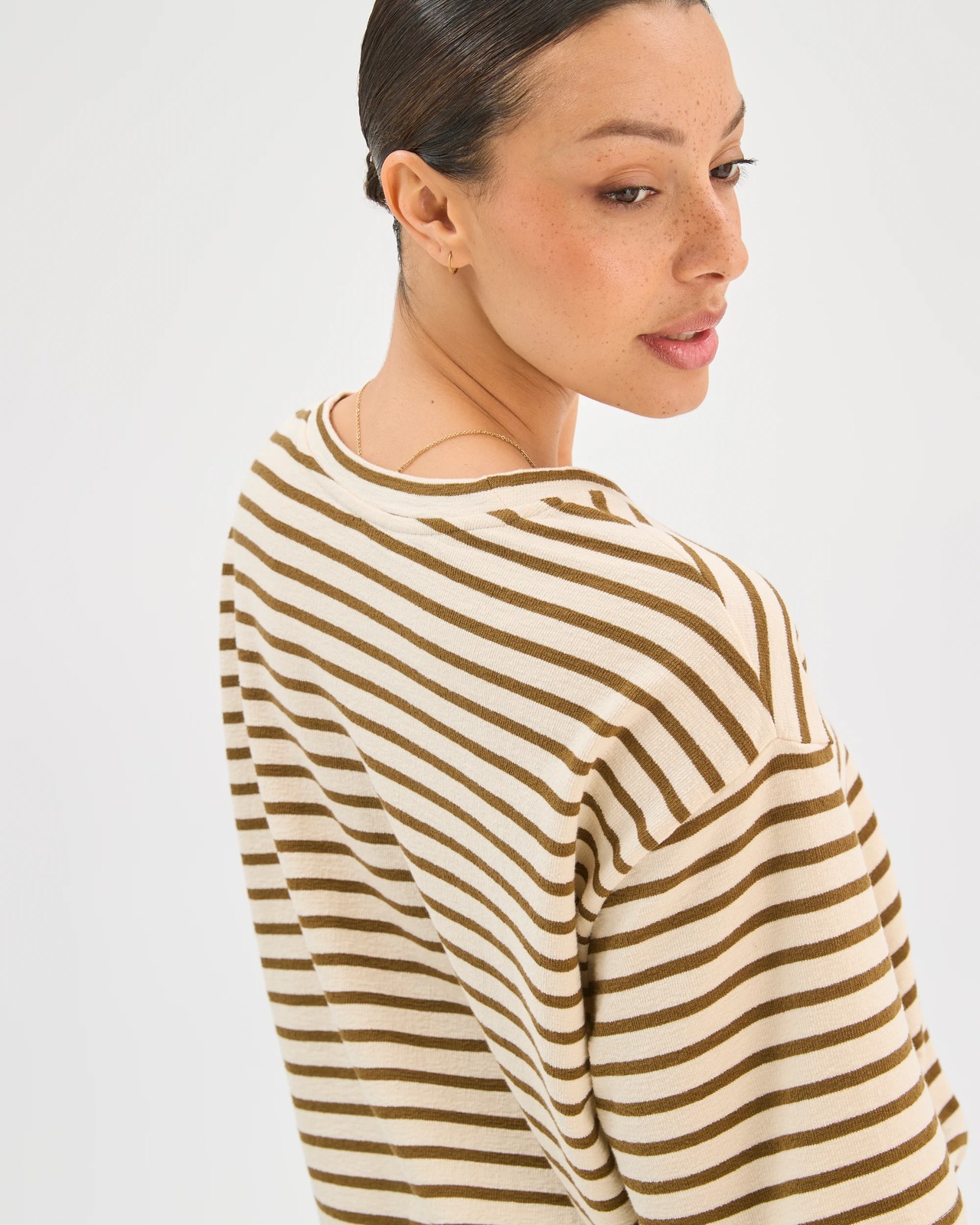 Australian Cotton Textured Tie Hem T-Shirt - Cloud Dancer Moss 5 of 5