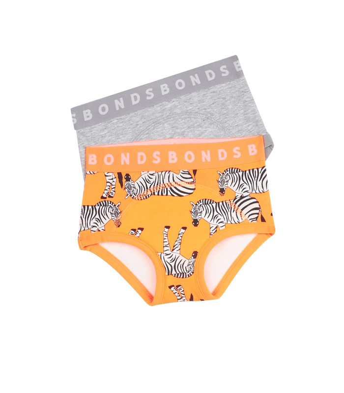 Bonds Whoopsies Toilet Training Underwear 2 Pack Grey Orange Zebra