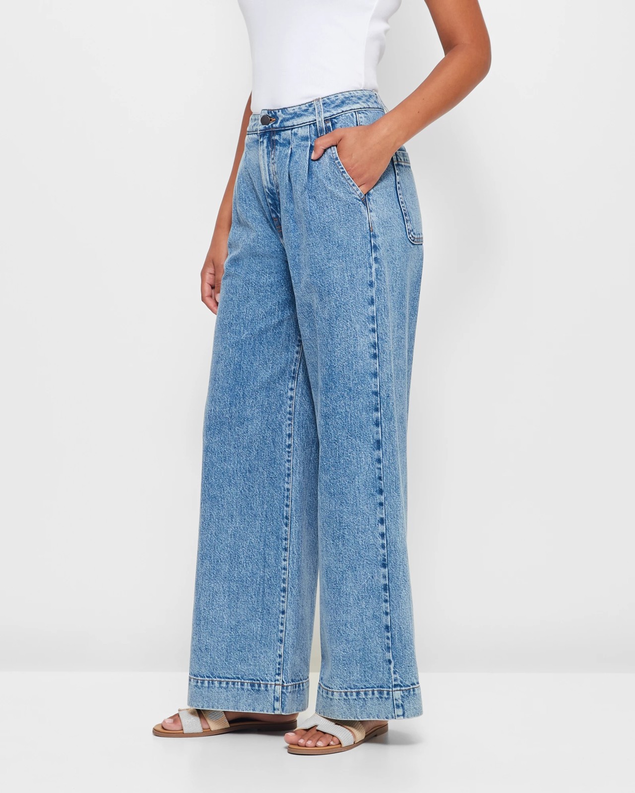 Pleat Front Wide Leg Denim Jeans | Target Australia