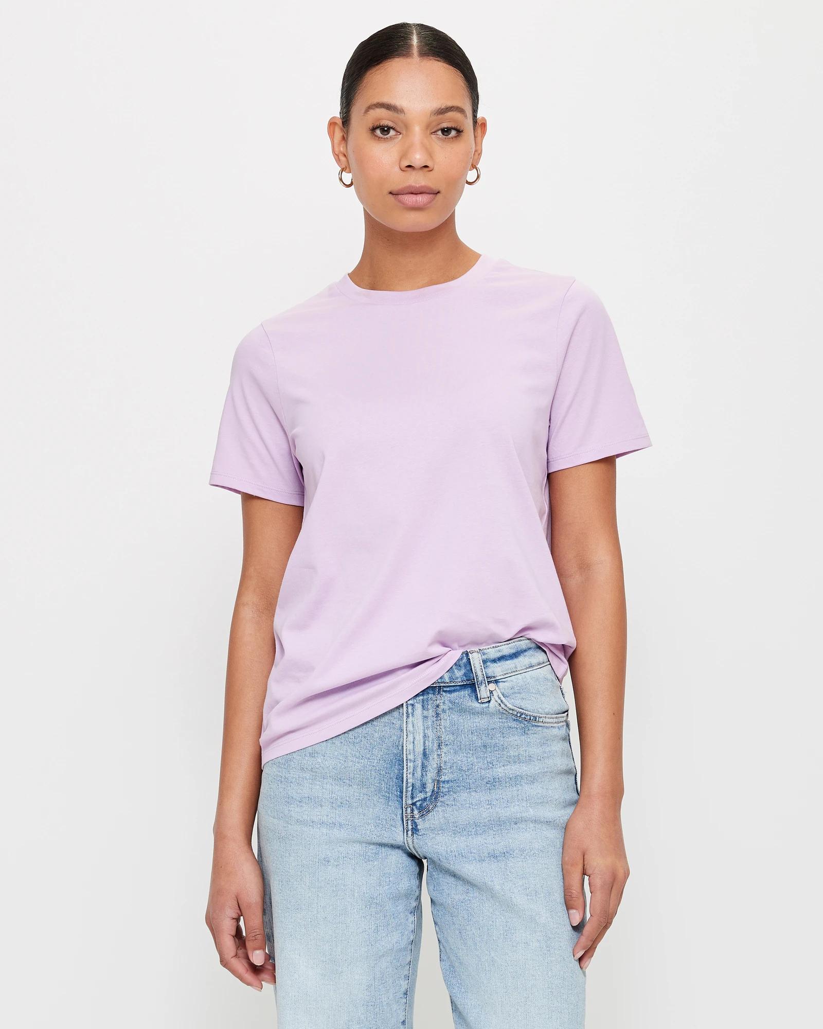 white and purple t shirt