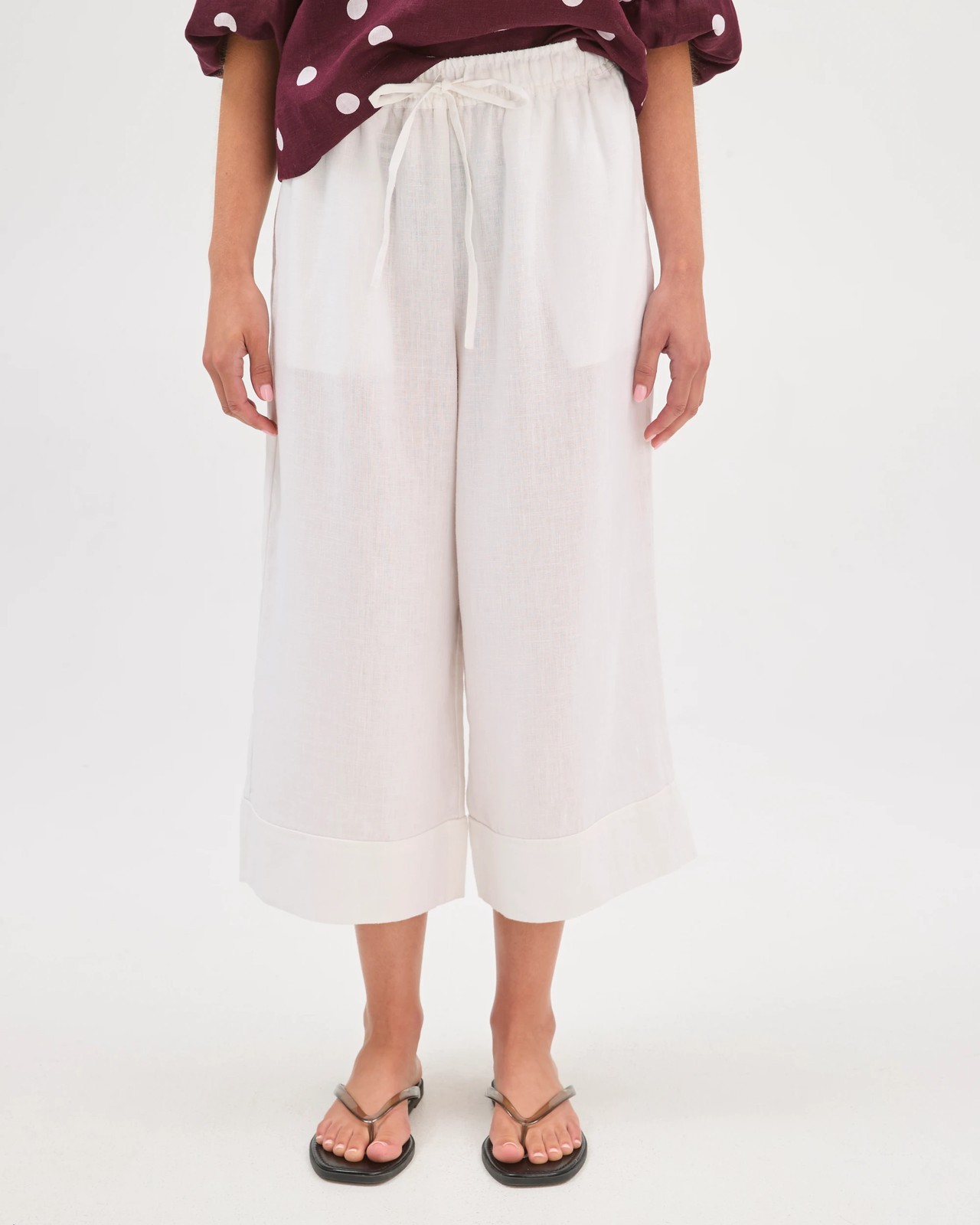 Petites European Linen Crop Wide Pants 3 of 5