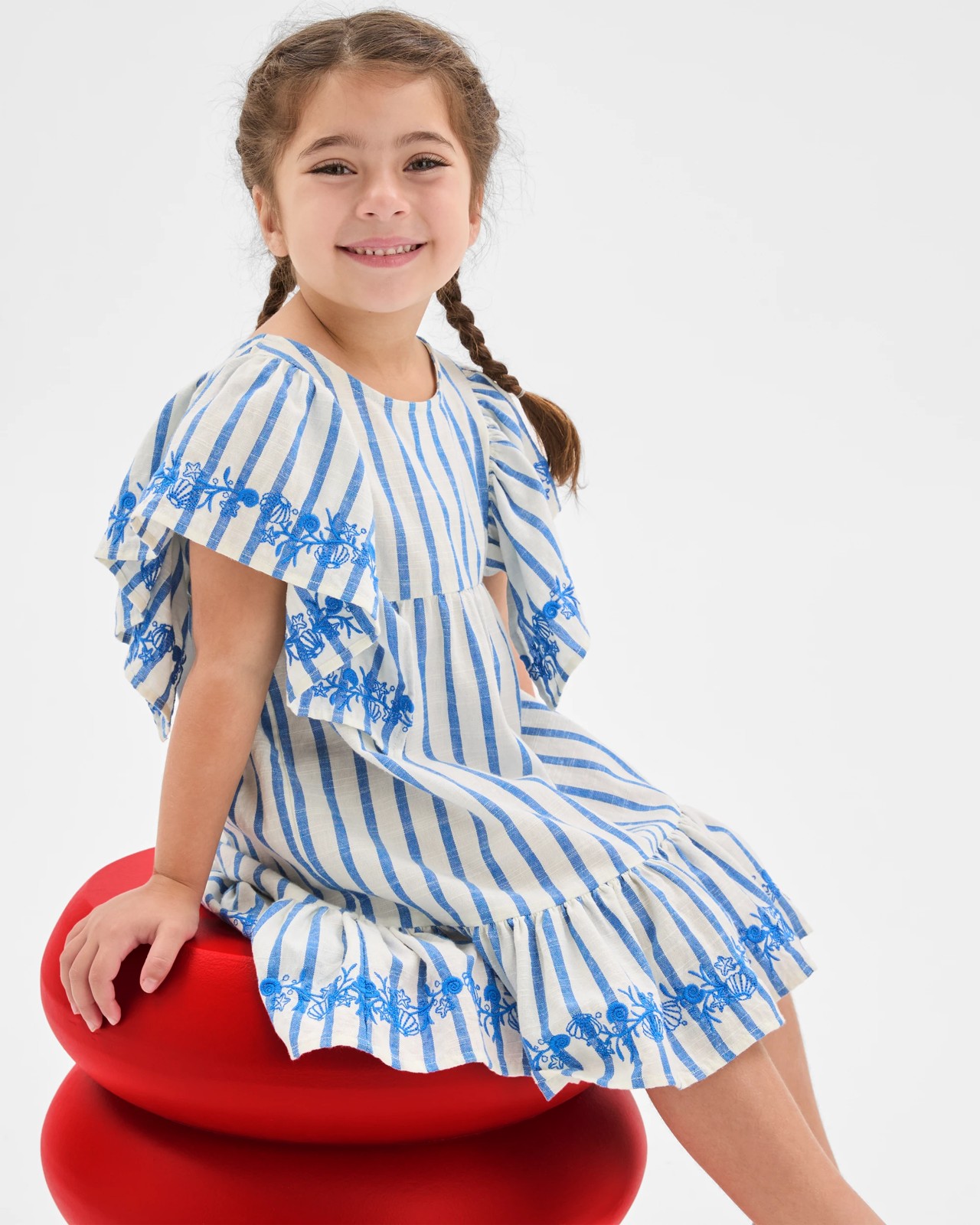 Woven Embroidered Dress - Blue / Stripe 4 of 5