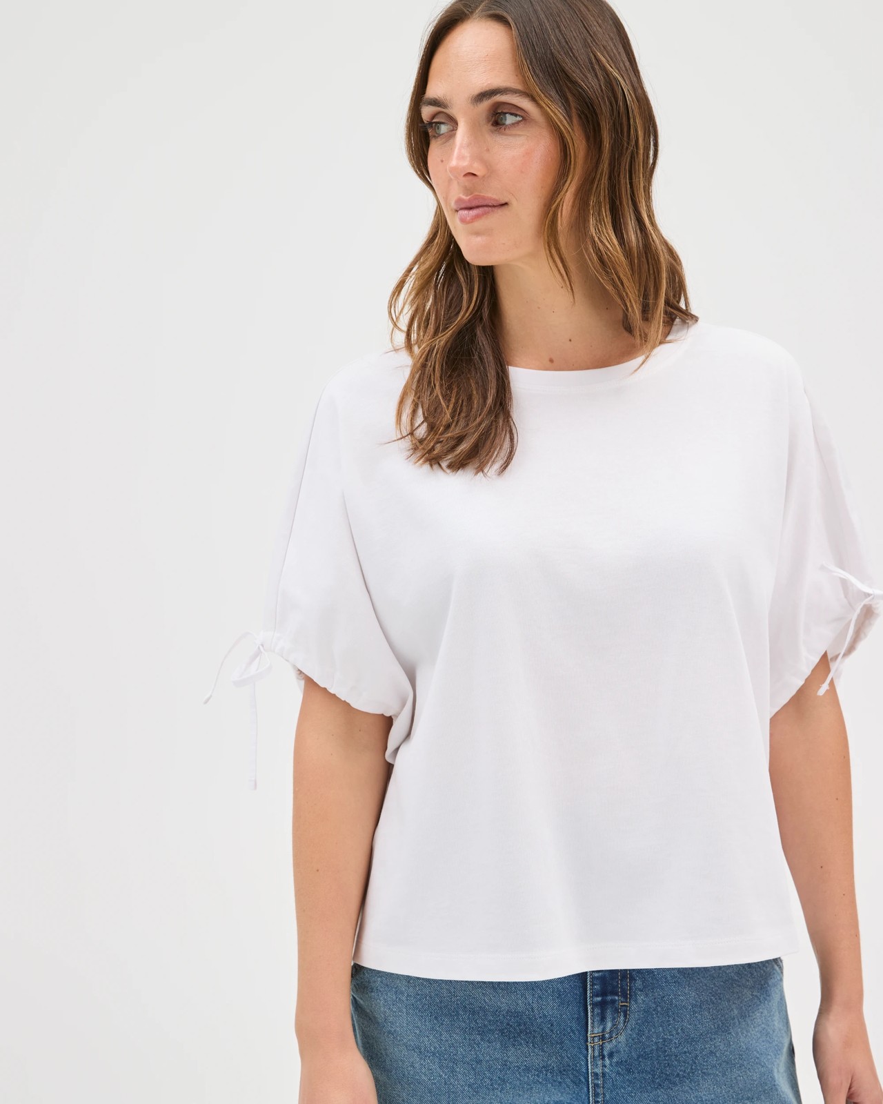 Australian Cotton Gathered Sleeve Cocoon T-Shirt - White 2 of 5