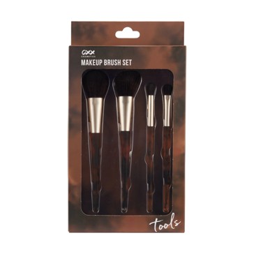 4 Piece Makeup Brush Set  Brown - OXX Cosmetics