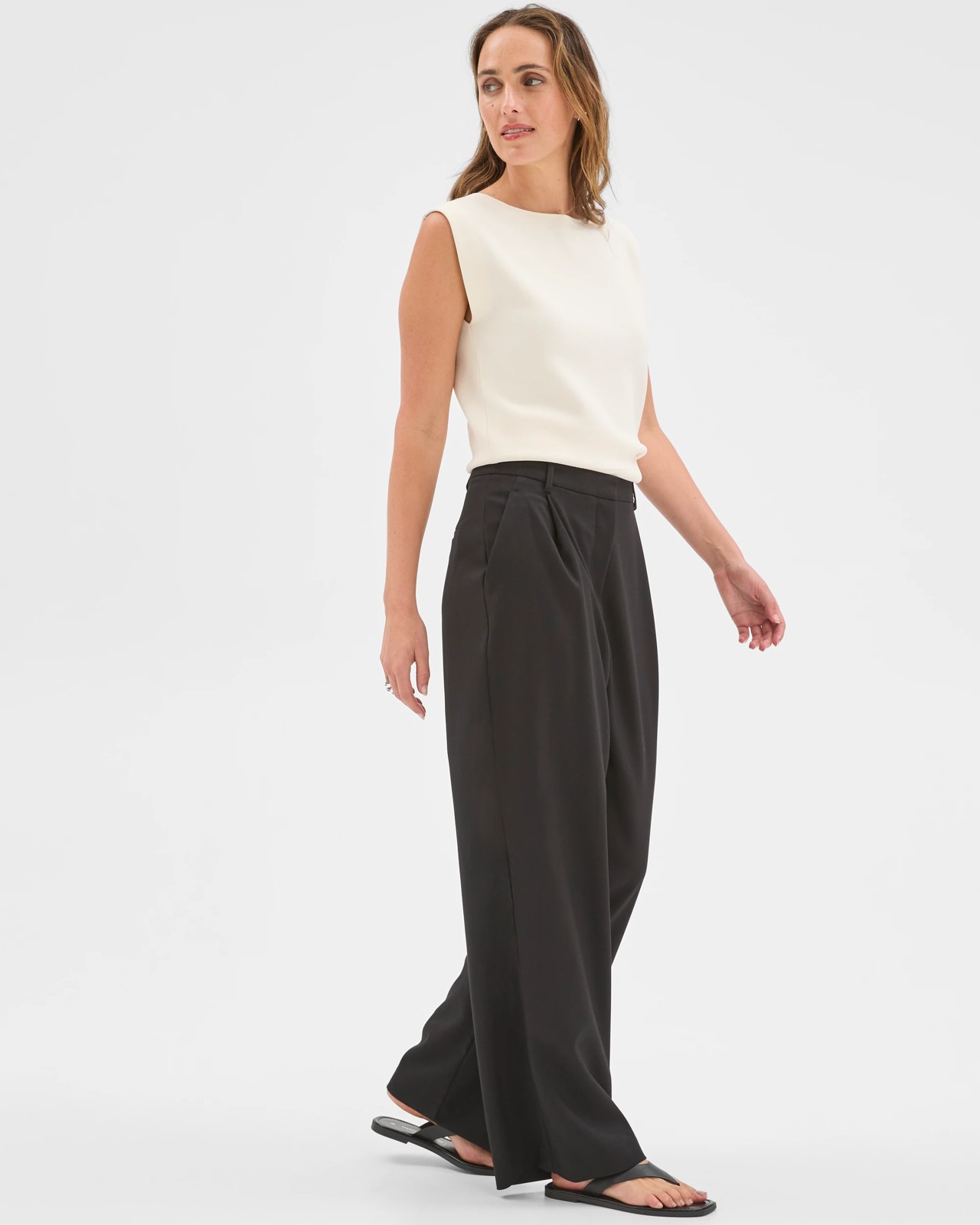 Preview Classic Pleat Front Wide Leg Pants - Black 2 of 5