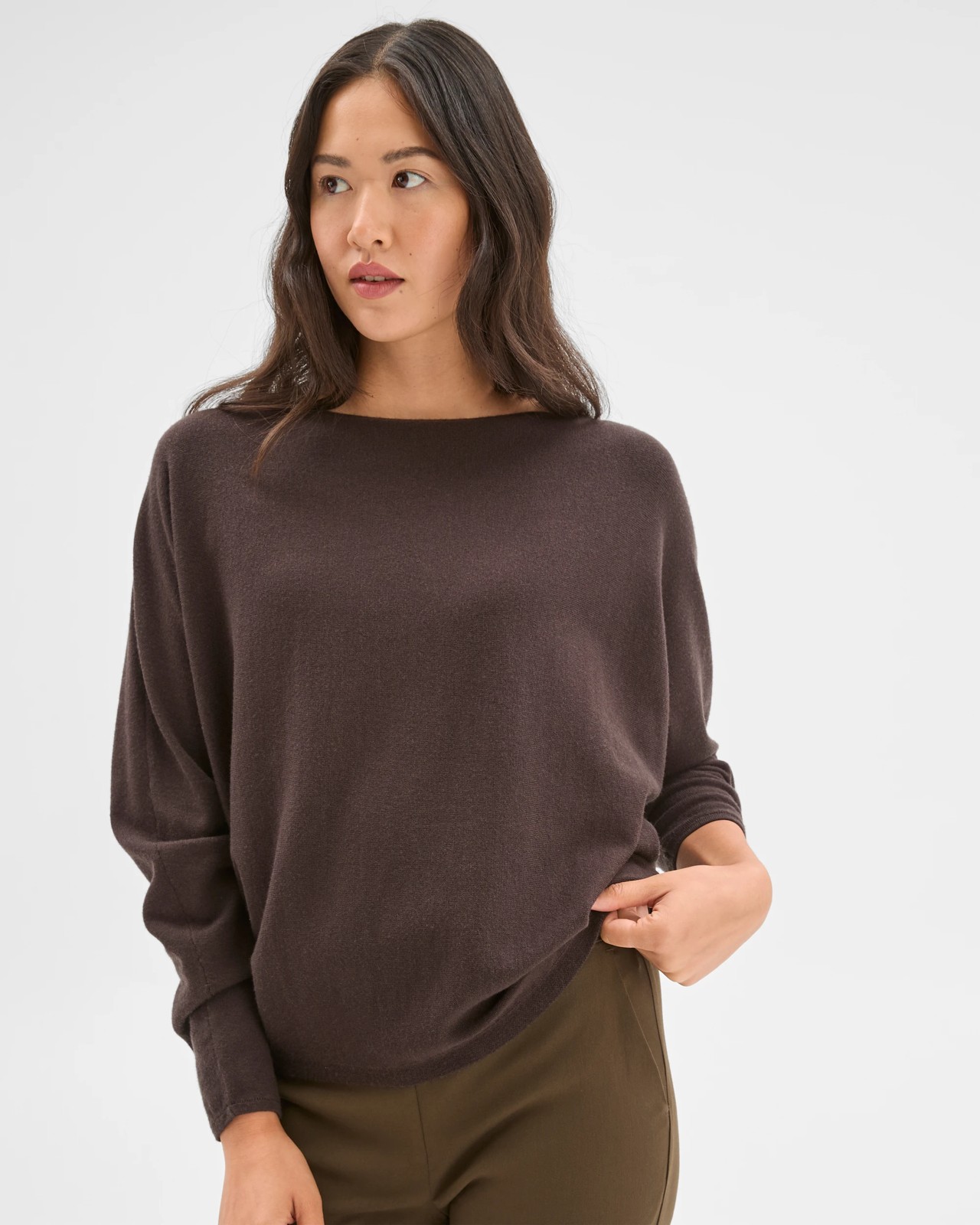 Preview Dolman Sleeve Boat Neck Knit Sweater - Truffle 3 of 5