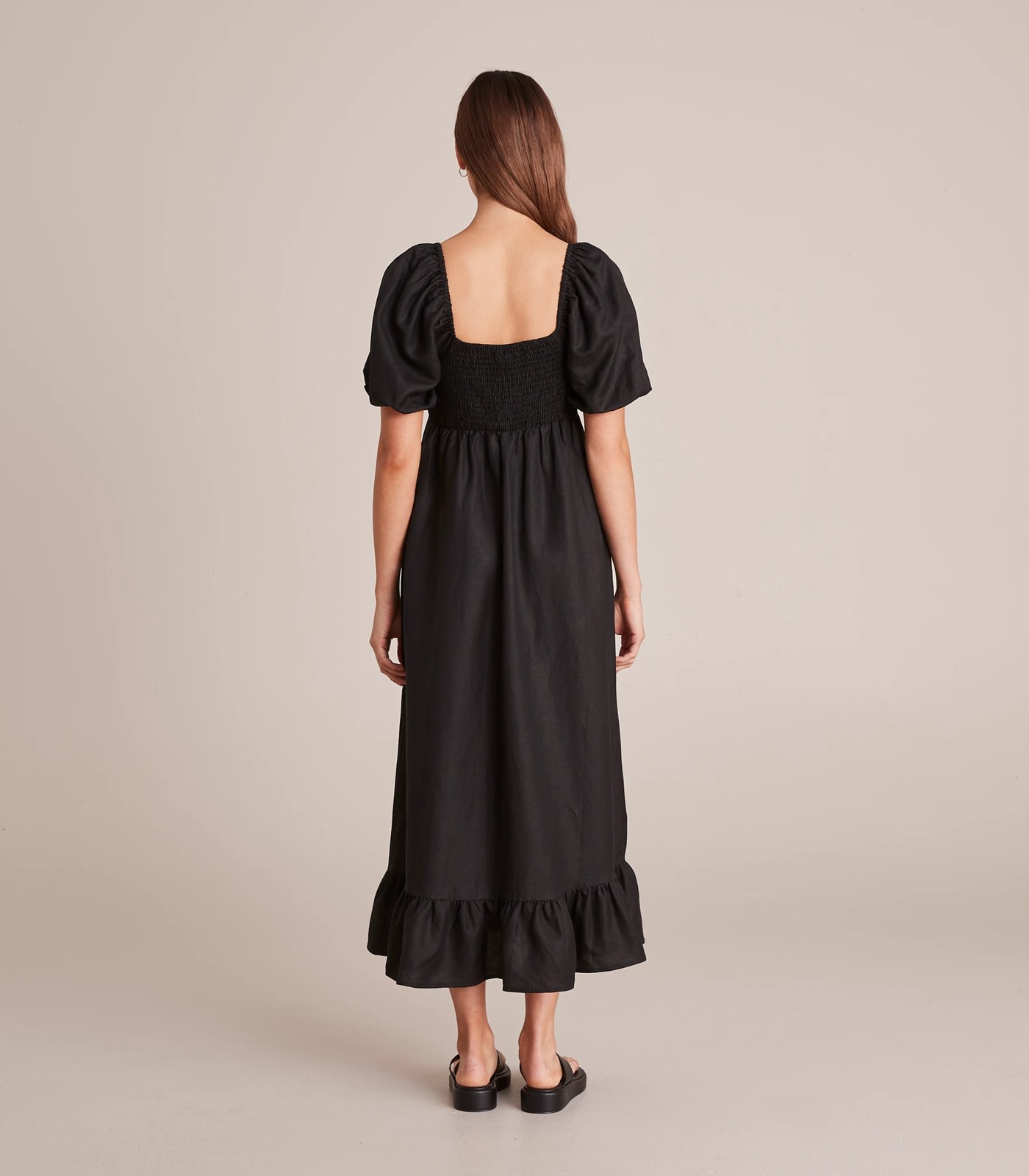 European Linen Blend Puff Sleeve Midi Dress - Lily Loves 5 of 6