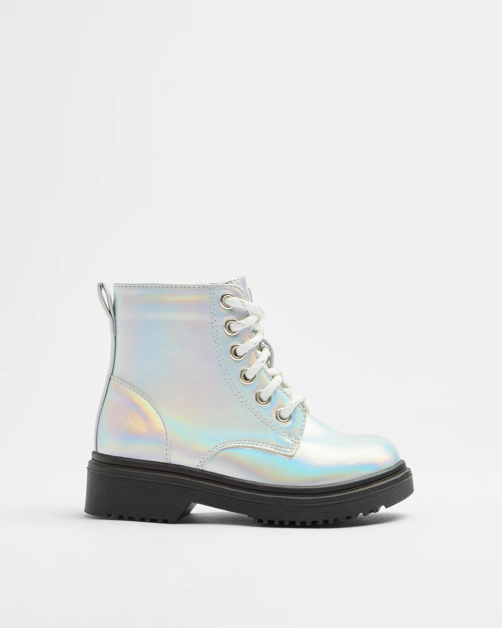 Girls Senior Holographic Lace Up Boot Target Australia