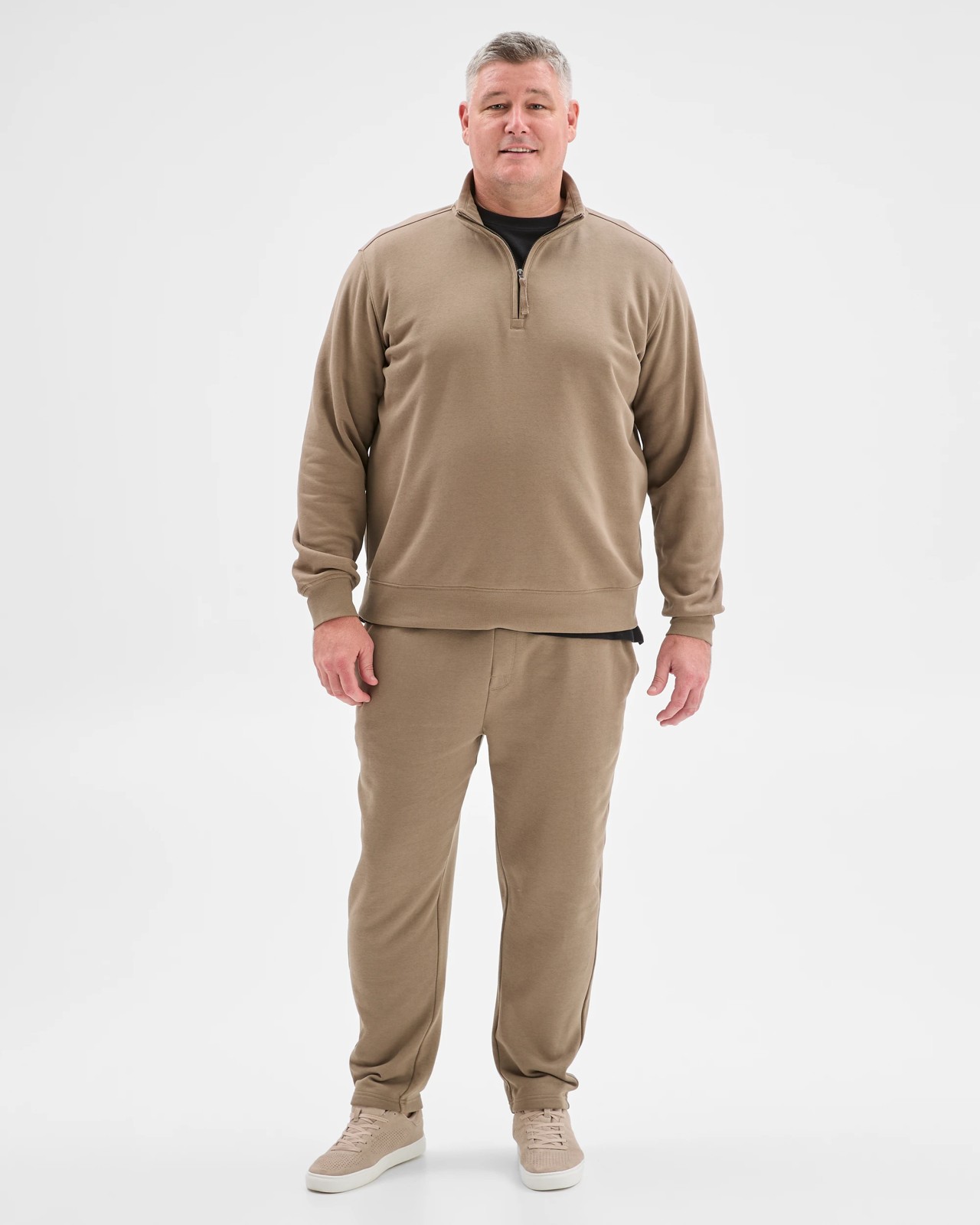 Plus Size Australian Cotton Blend Non Cuffed Trackpants - Mushroom 2 of 6