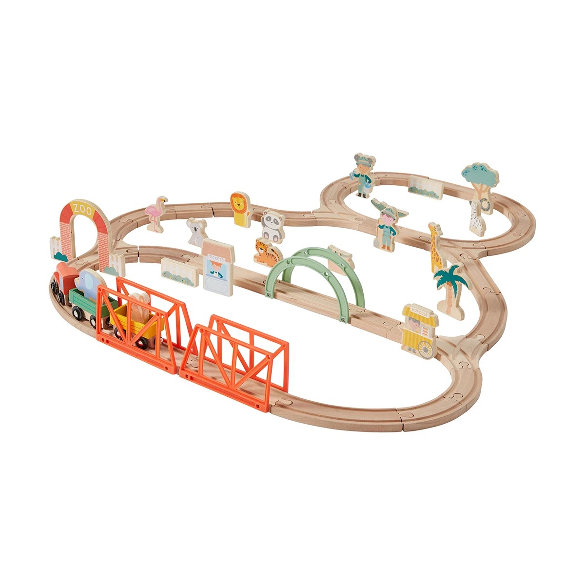 Wooden Train Zoo 55 Piece Playset - Anko | Target Australia