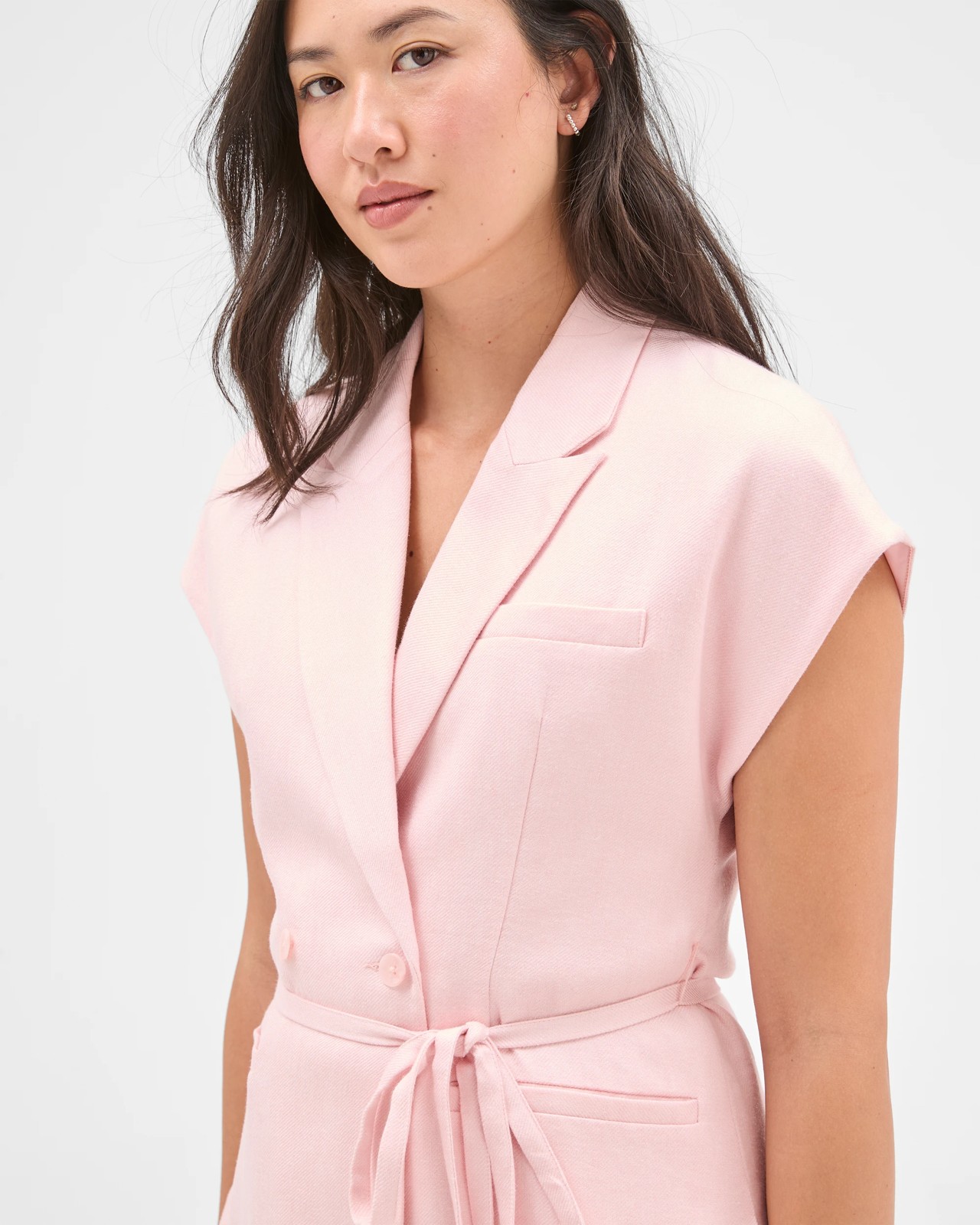 Preview Linen Blend Tailored Tie Waist Vest - Dusty Pink 3 of 5