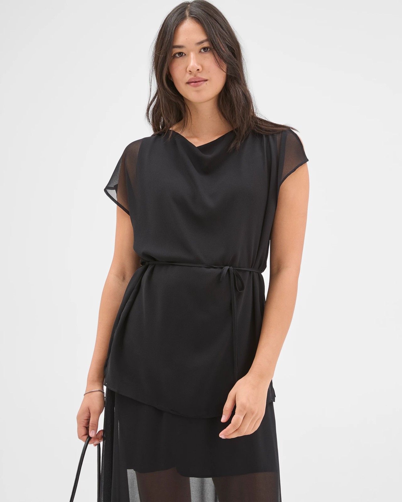 Preview Sheer Soft Drape Blouse - Black 2 of 6
