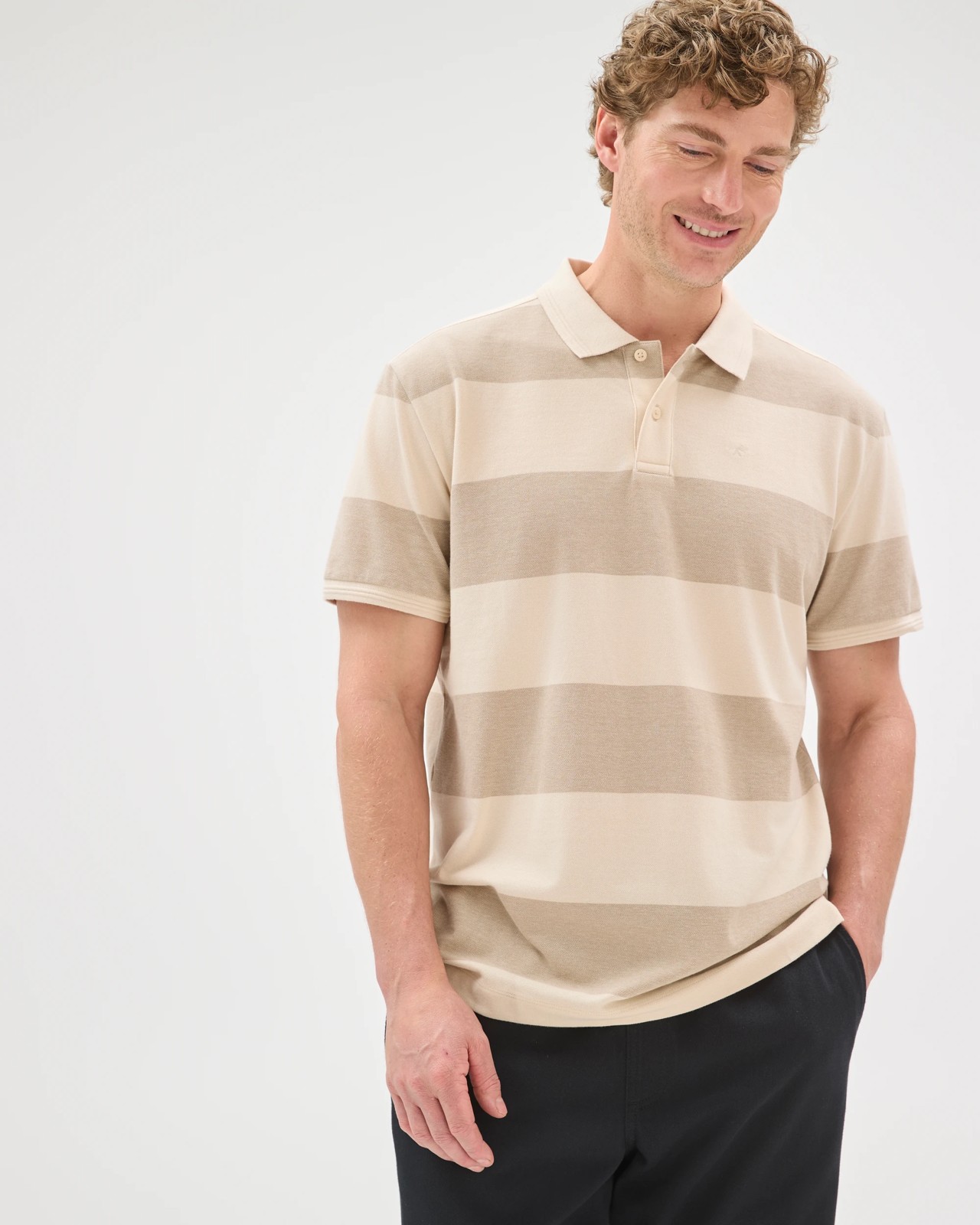 Australian Cotton Stripe Polo Top - Birch 4 of 6
