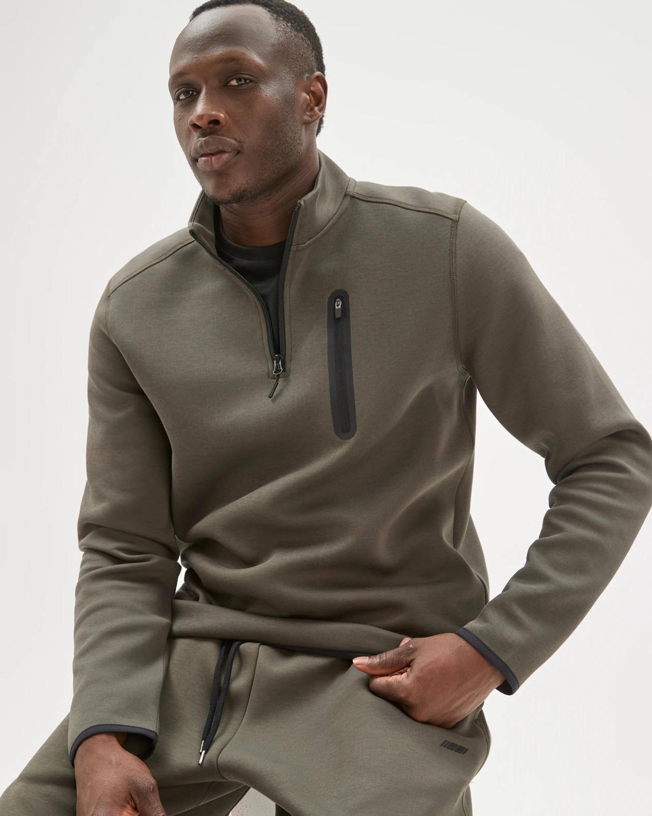 Active Australian Cotton Blend Tech Quarter Zip Jumper - Khaki 4 of 6