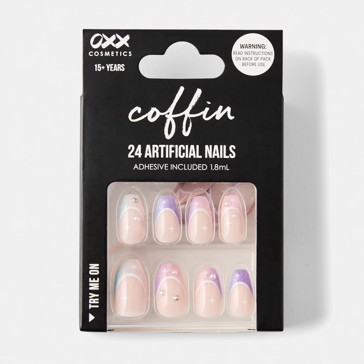 24 Pack Artificial Nails with Adhesive, Coffin Shape, Dusk Shimmer - OXX Cosmetics
