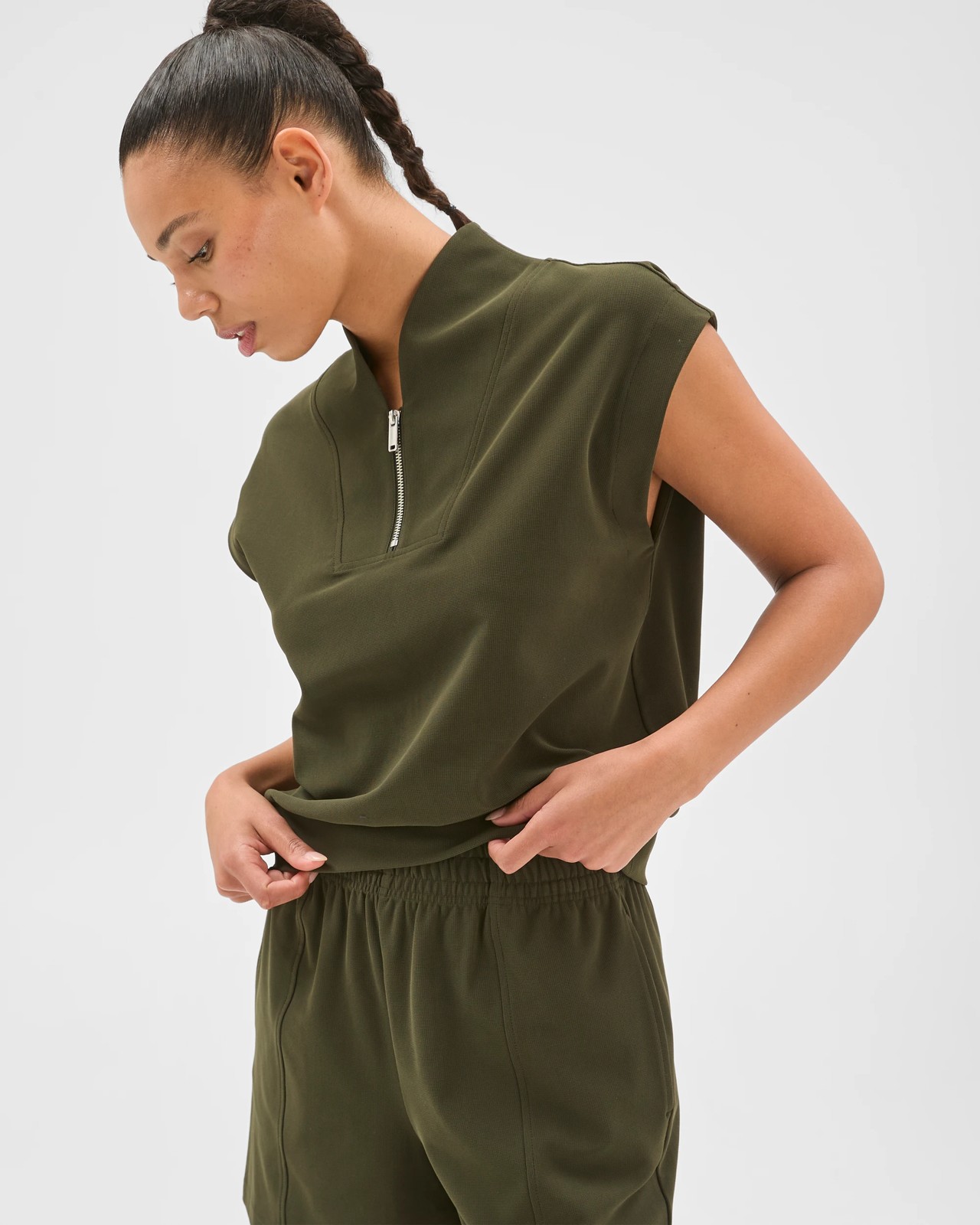Active Sporty 1/4 Zip Pique Top - Dark OIlive 5 of 6