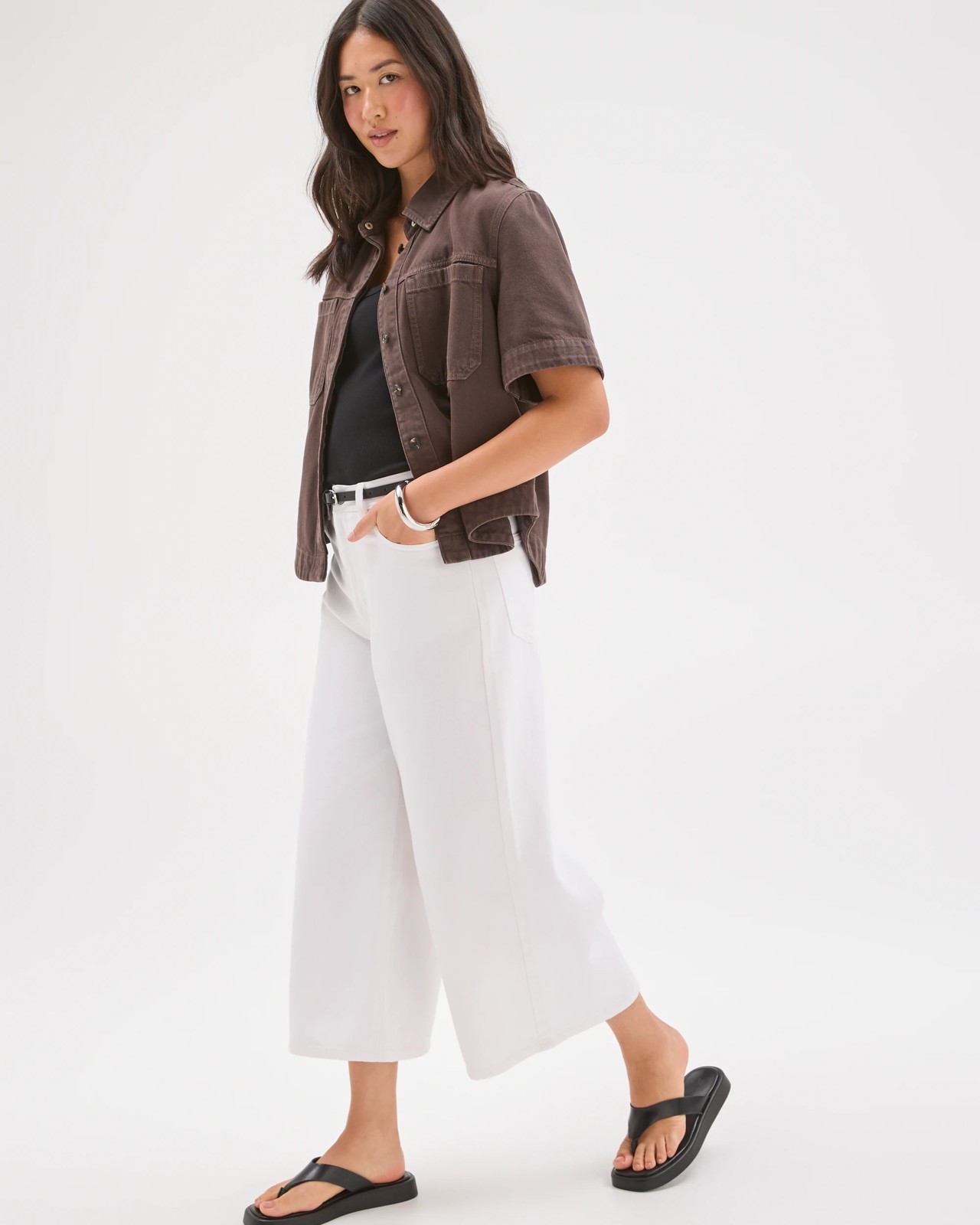 Cotton Blend Culotte Denim Pants 3 of 5
