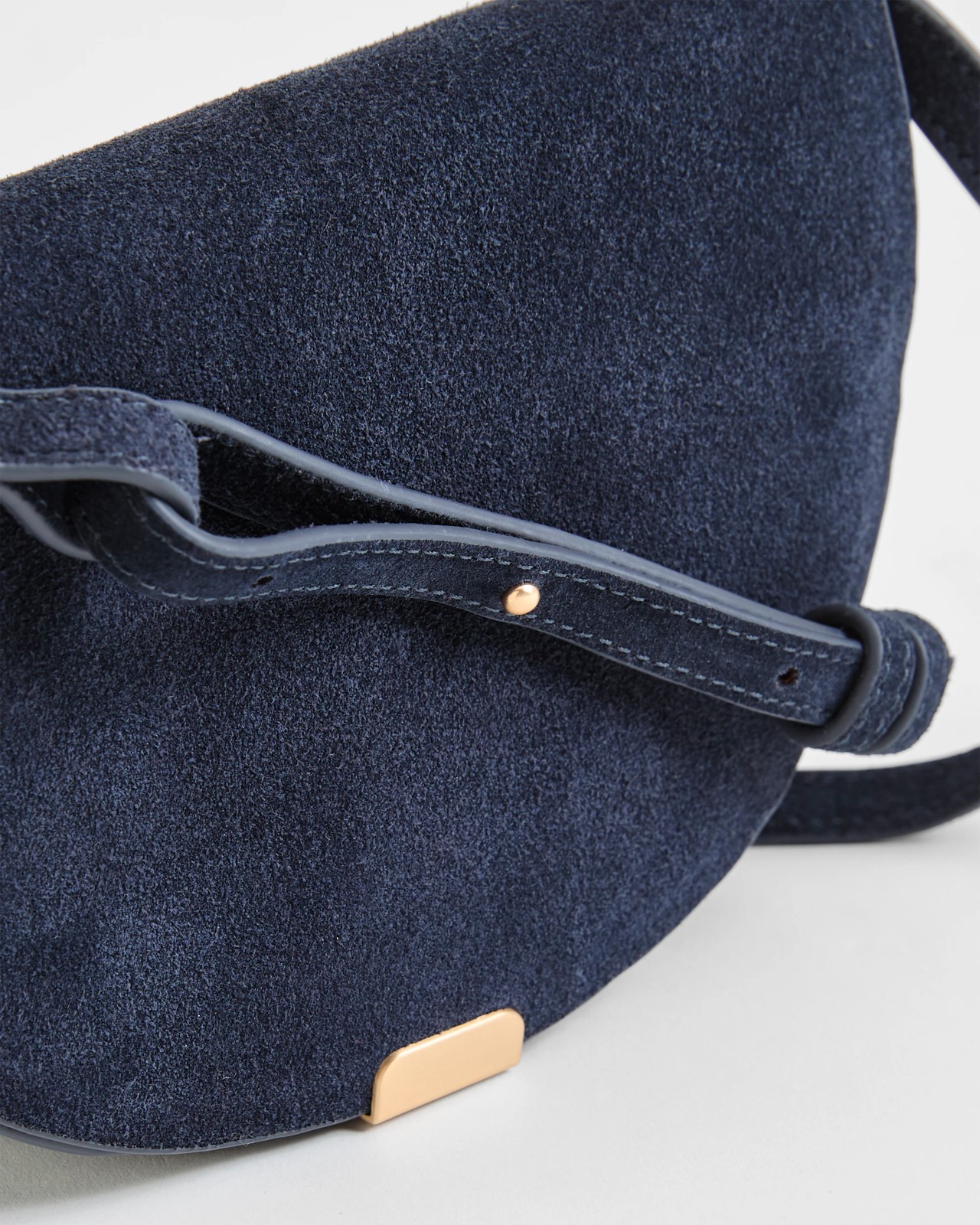 Premium Suede Leather Mini Crossbody Saddle Bag - Navy 2 of 2