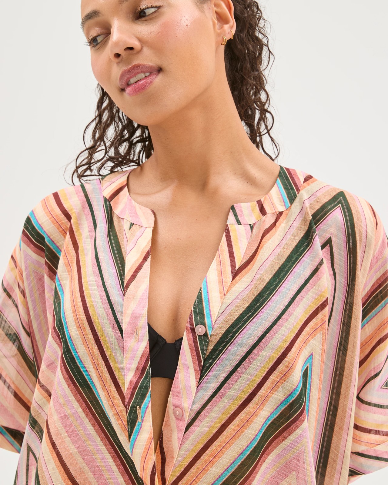 Resort Cotton Square Cover Up - Multi Chevron Print 3 of 5