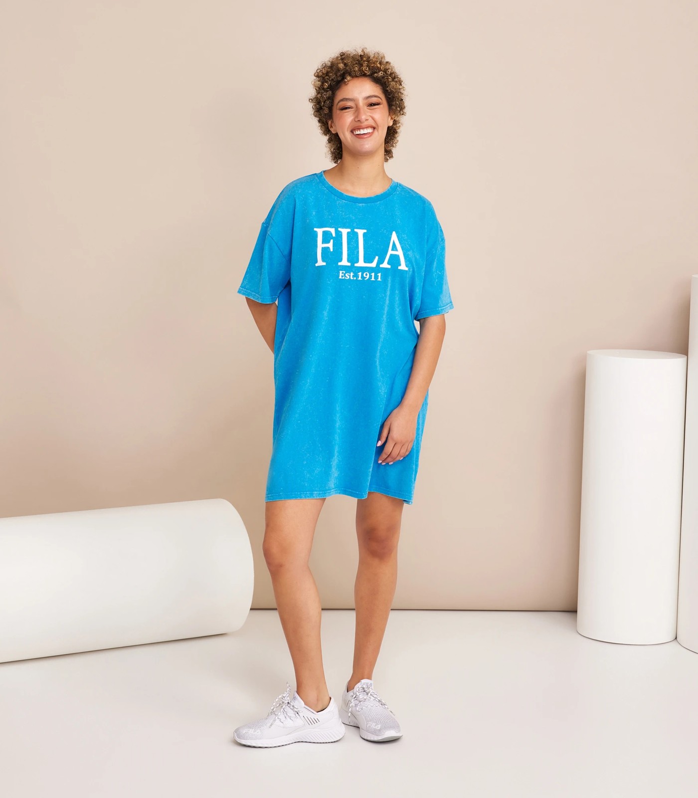 Fila Large Chest Logo T-shirt Dress in Blue