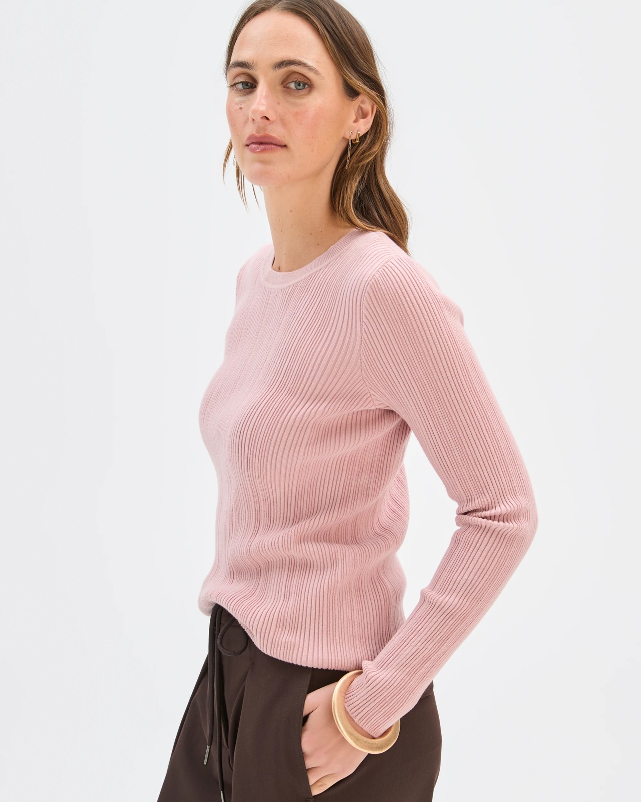 Australian Cotton Blend Variegated Rib Knitted Jumper - Soft Blush 5 of 5