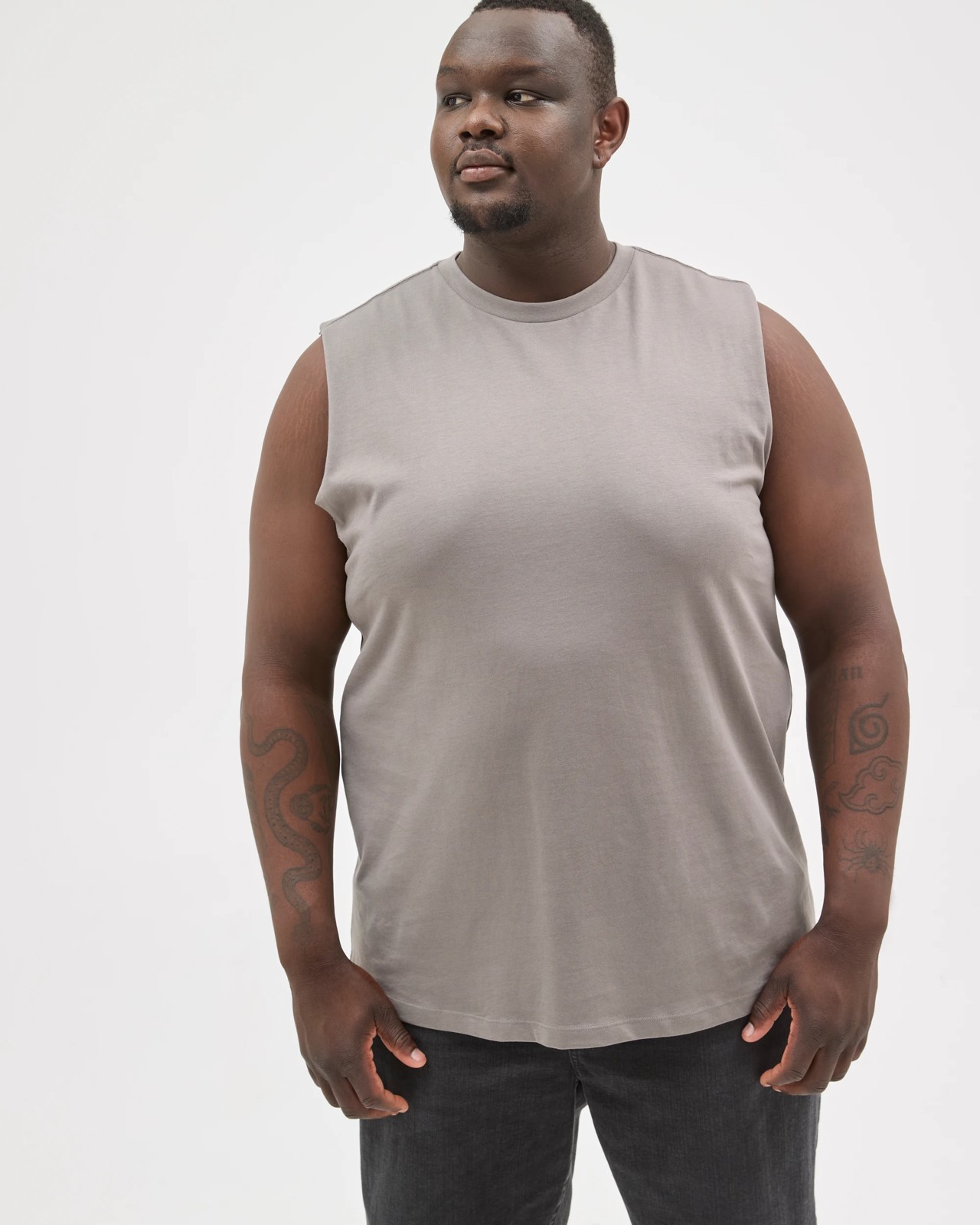 Plus Size Australian Cotton Plain Tank Top - Gargoyle 2 of 5