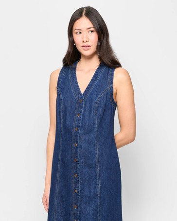 Sleeveless Fit and Flare Denim Maxi Dress