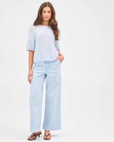 Petites Australian Cotton Blend Stretch Twill Wide Leg Pants