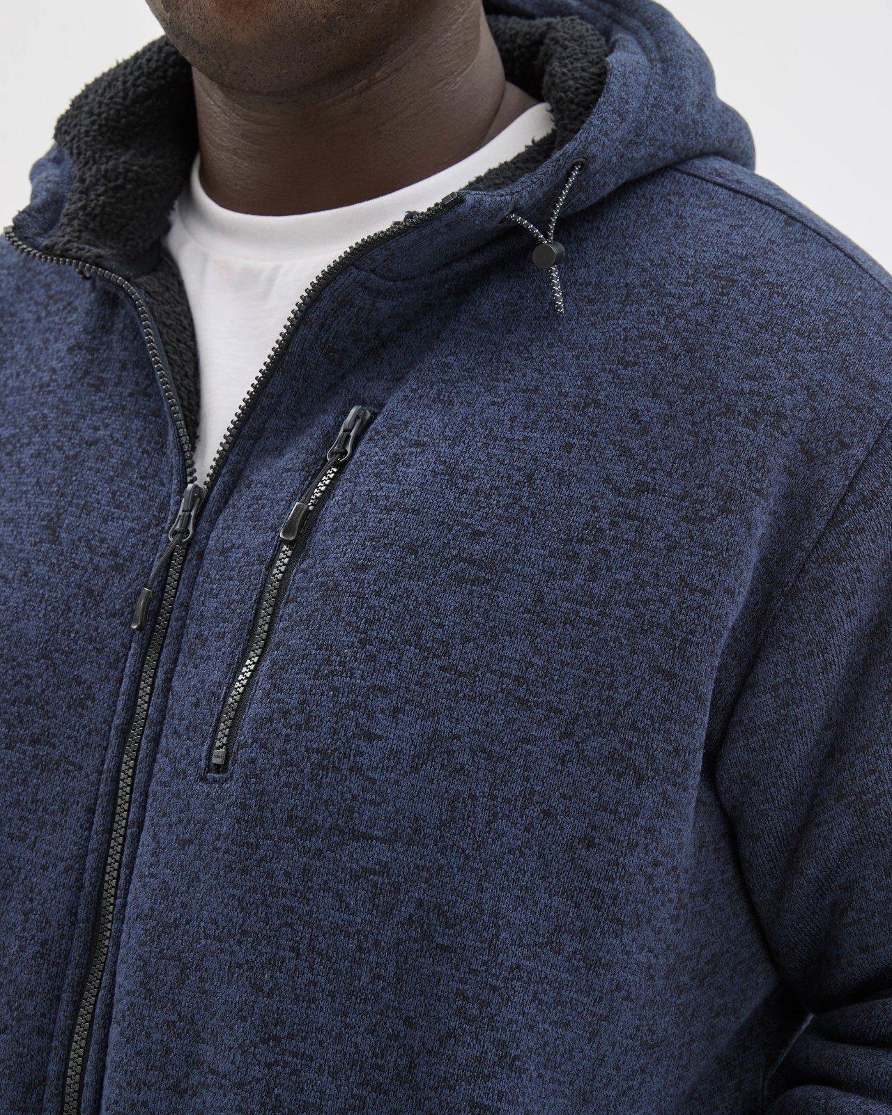 Plus Size Teddy Zip Through Fleece Hooded Jumper - Navy 4 of 6