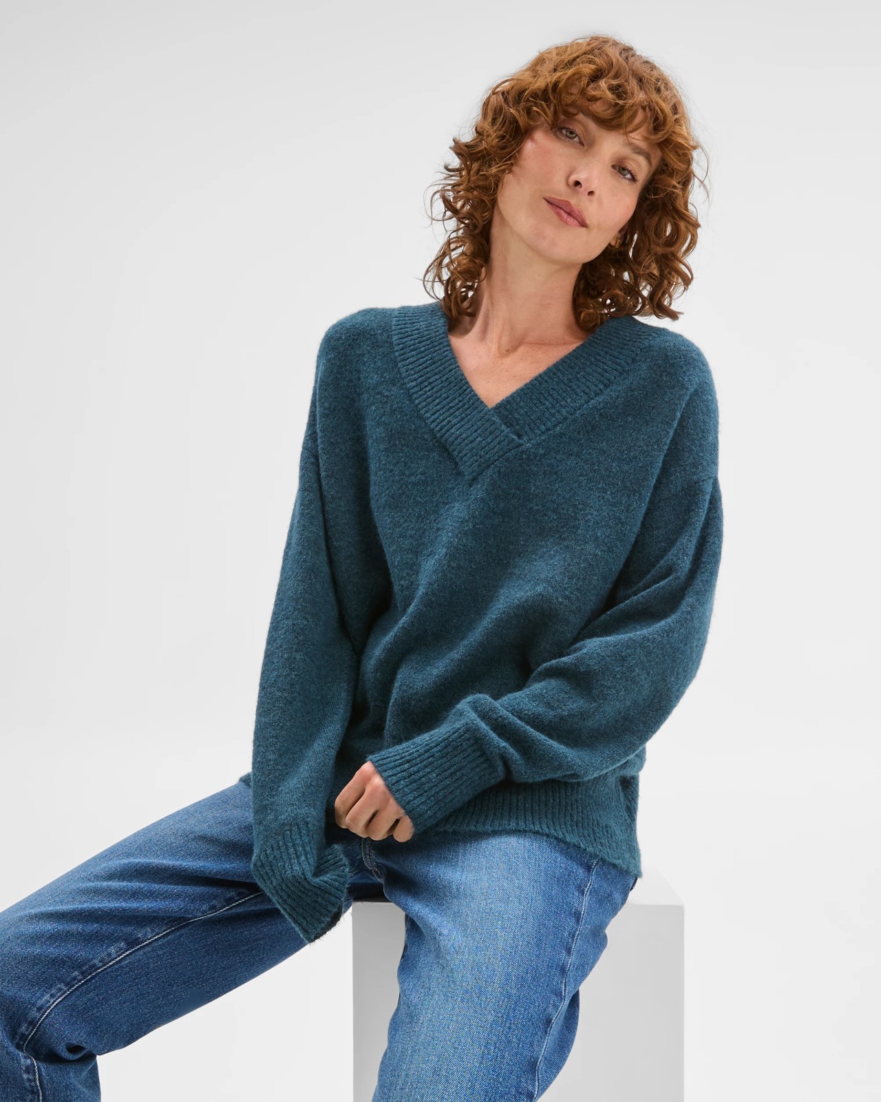 Lightweight Lofty V-Neck Sweater - Dark Teal Marle 5 of 5