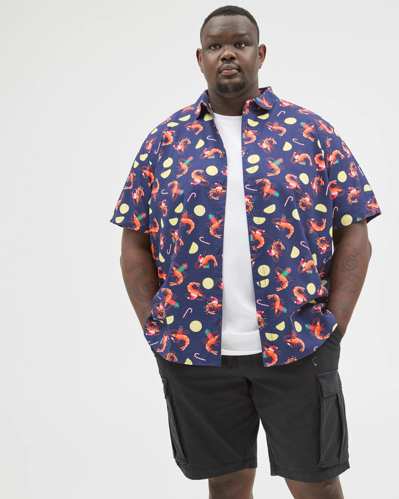 Plus Size Short Sleeve Christmas Prawn All Over Print Shirt 3 of 6