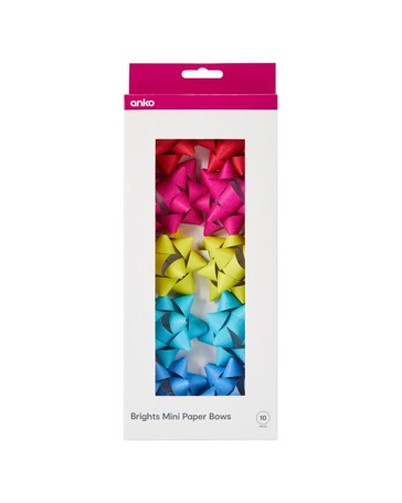 10 Piece Mini Paper Bows, Brights - Anko