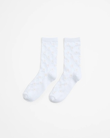 Embossed Flower Crew Length Socks - AC-Lab