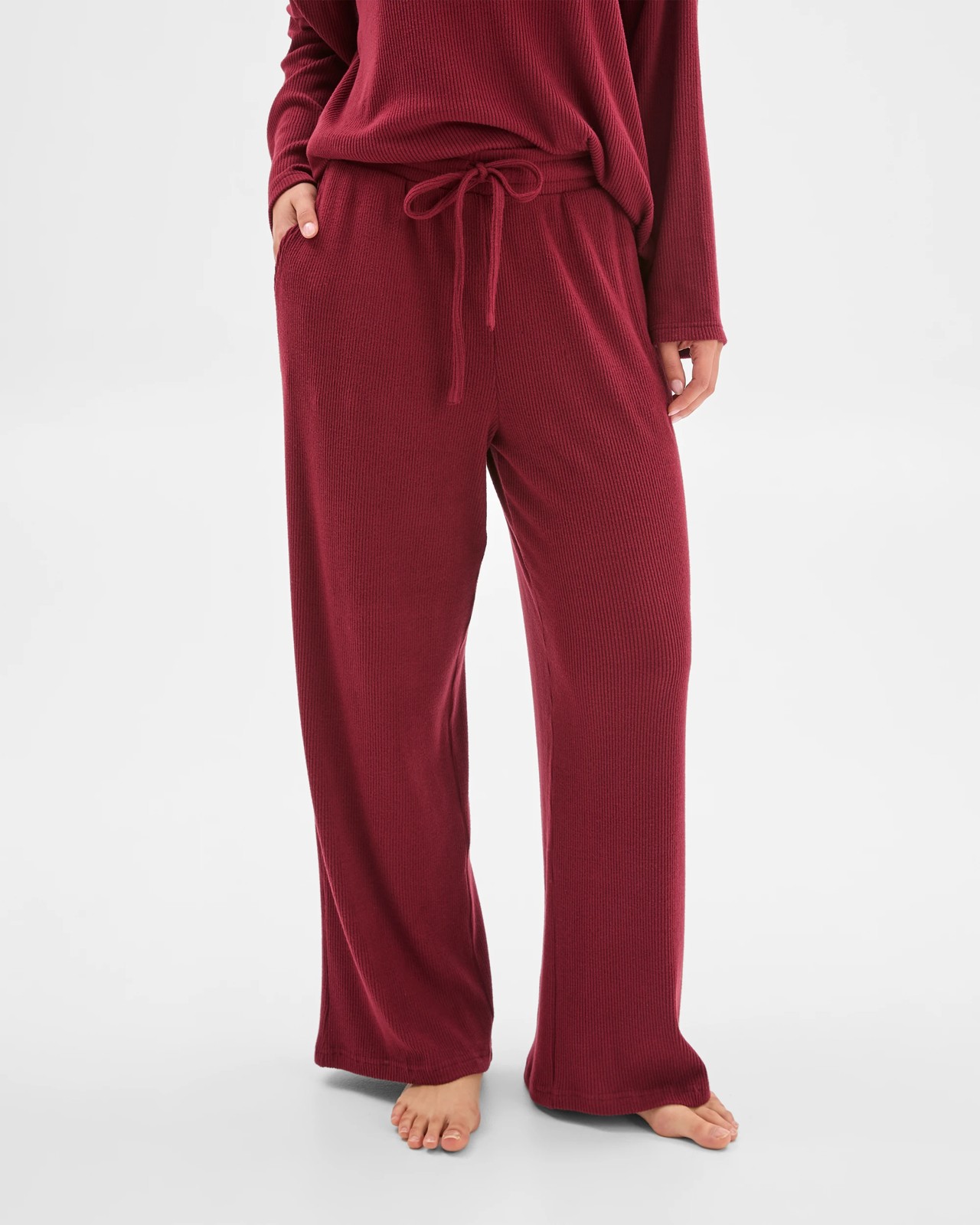 Cosy Rib Wide Leg Pants - Burgundy 3 of 6