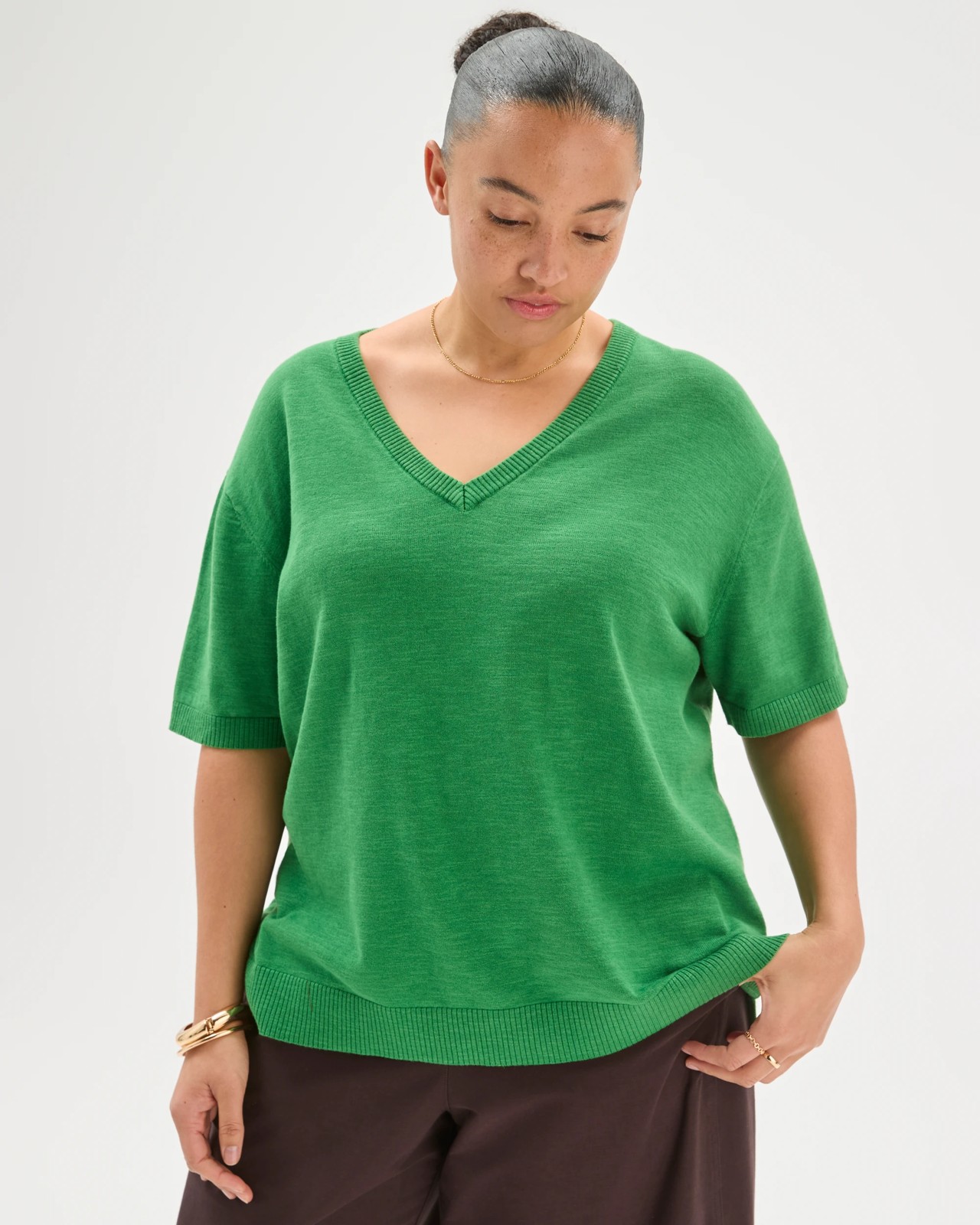 Plus Size Australian Cotton Blend V-Neck Knit T-Shirt 5 of 6