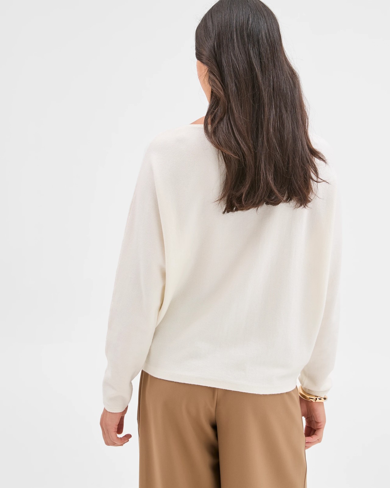 Preview Dolman Sleeve Boat Neck Knit Sweater - Cloud Dancer 6 of 6