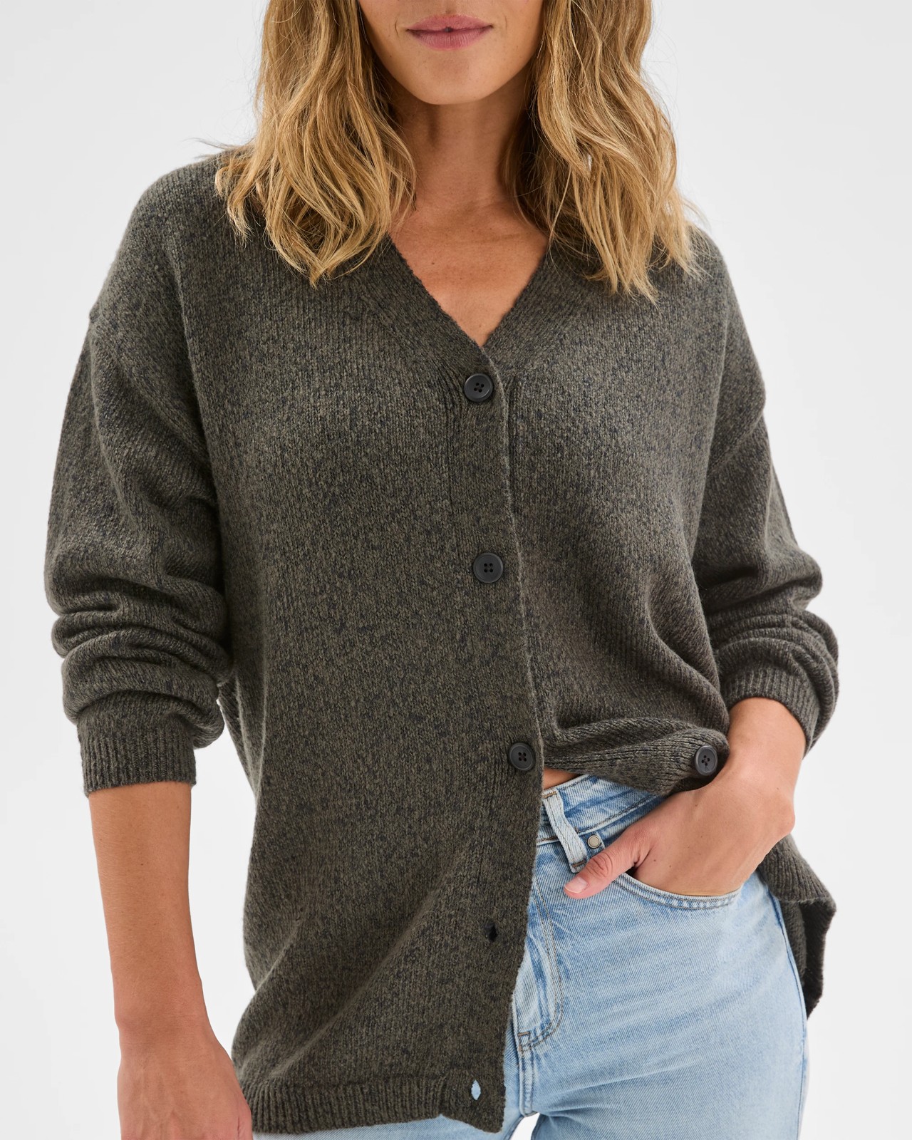 Twist Slub Grandpa Cardigan - Oregano Marle 5 of 6