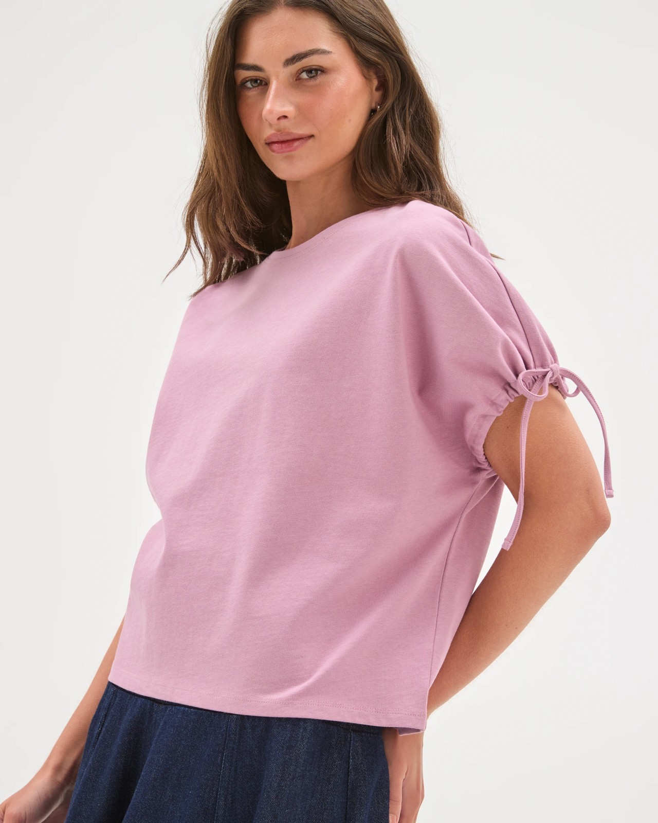Petites Australian Cotton Gathered Sleeve T-Shirt 3 of 5