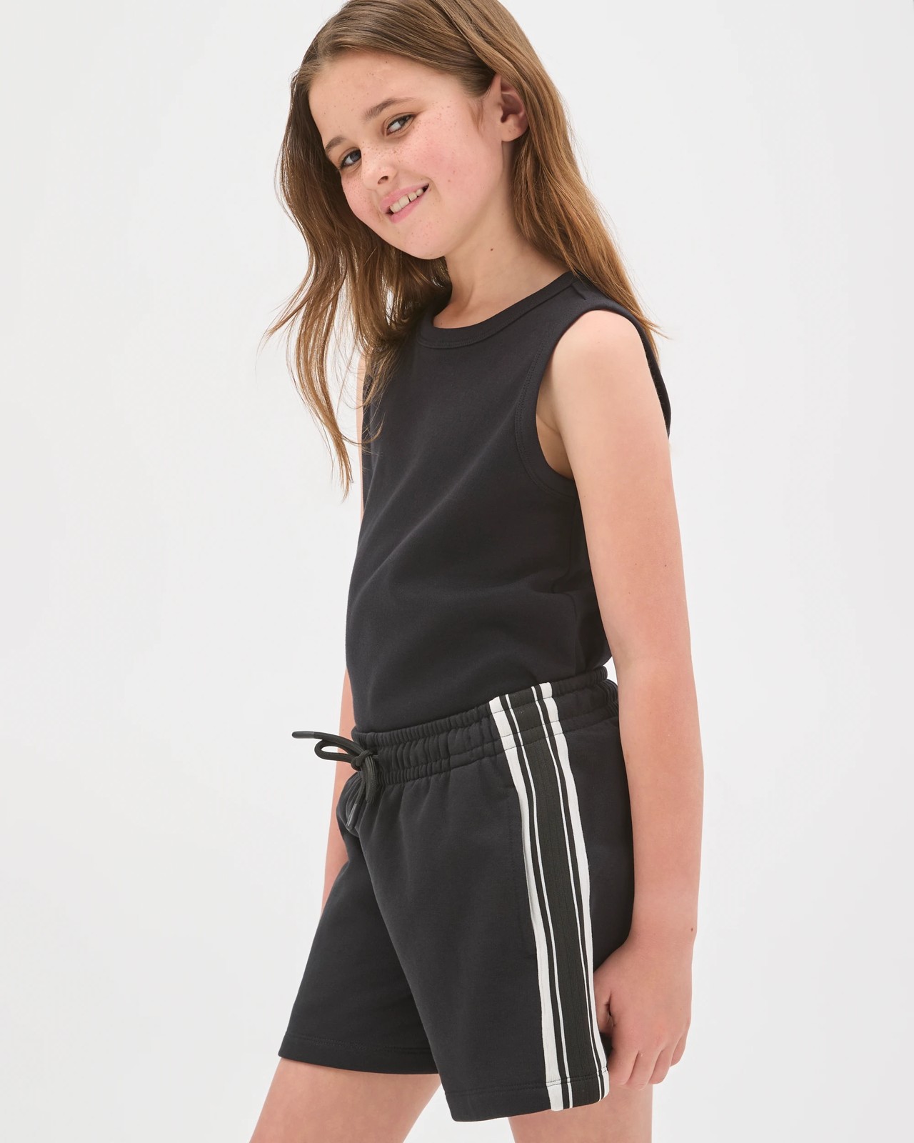 Australian Cotton Blend Side Stripe Fleece Shorts - Black 3 of 5