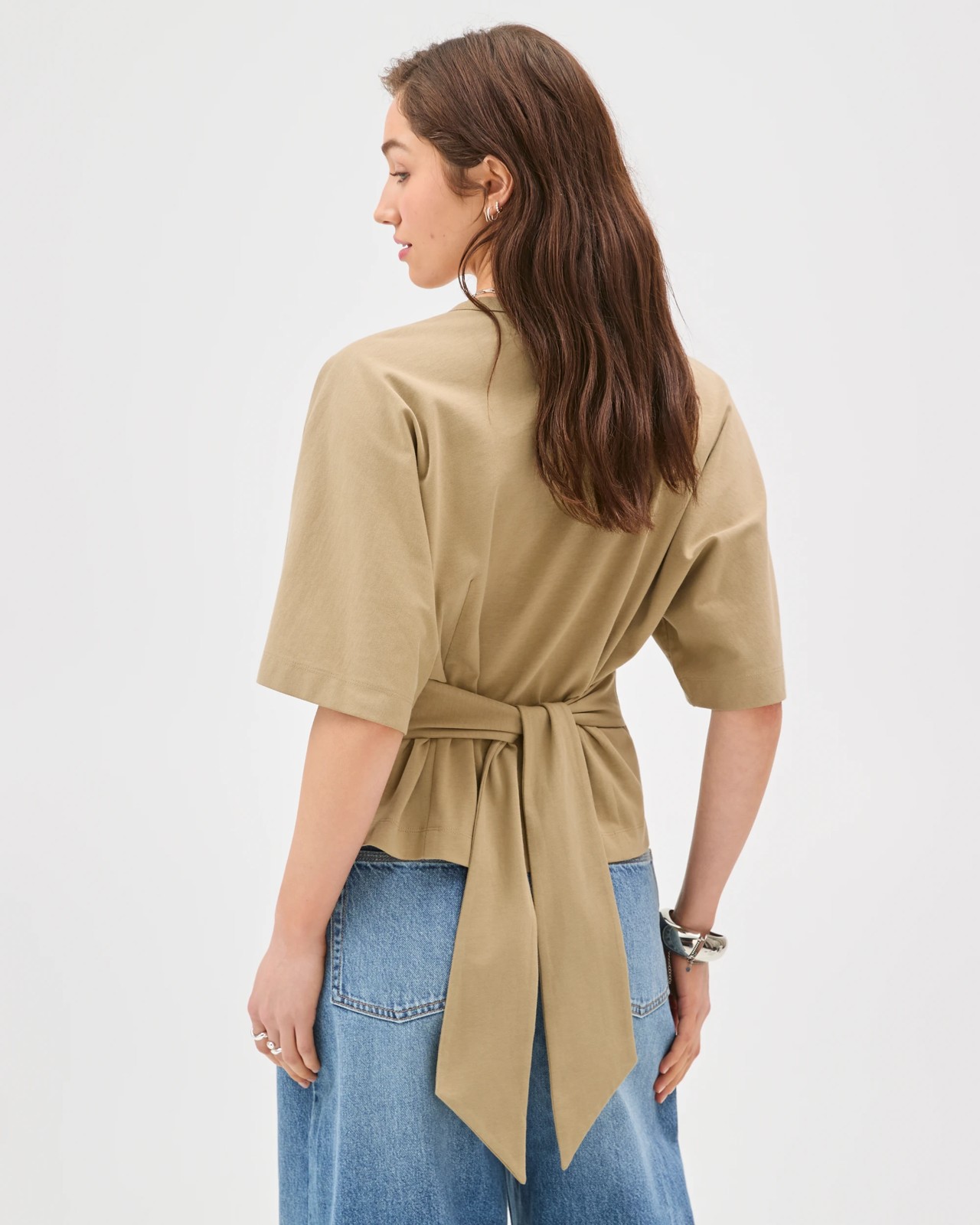 Lily Loves Australian Cotton Tie Detail T-Shirt - Crushed Leaf 6 of 6