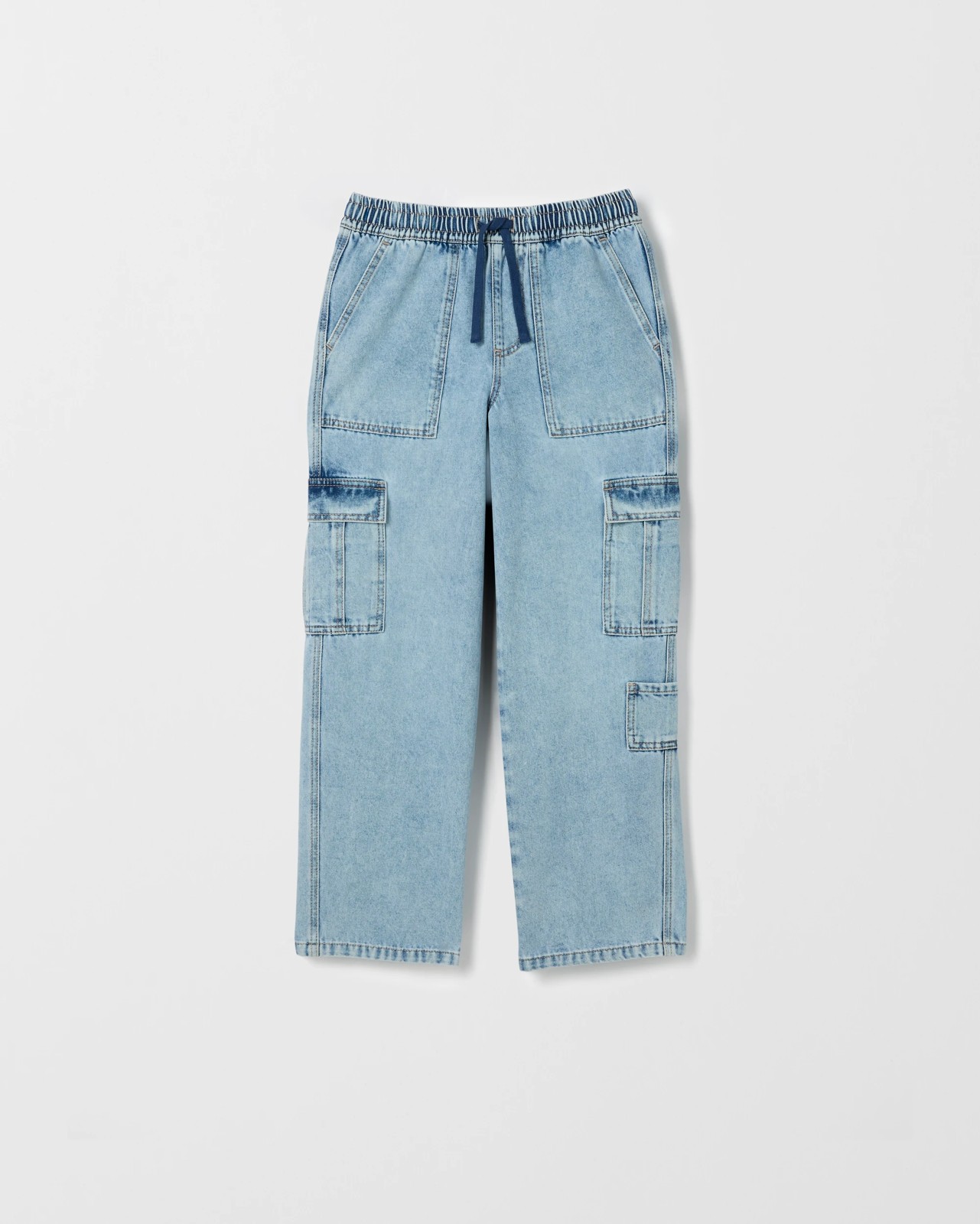 Australian Cotton Blend Loose Fit Cargo Denim Jeans - Light Wash 5 of 6
