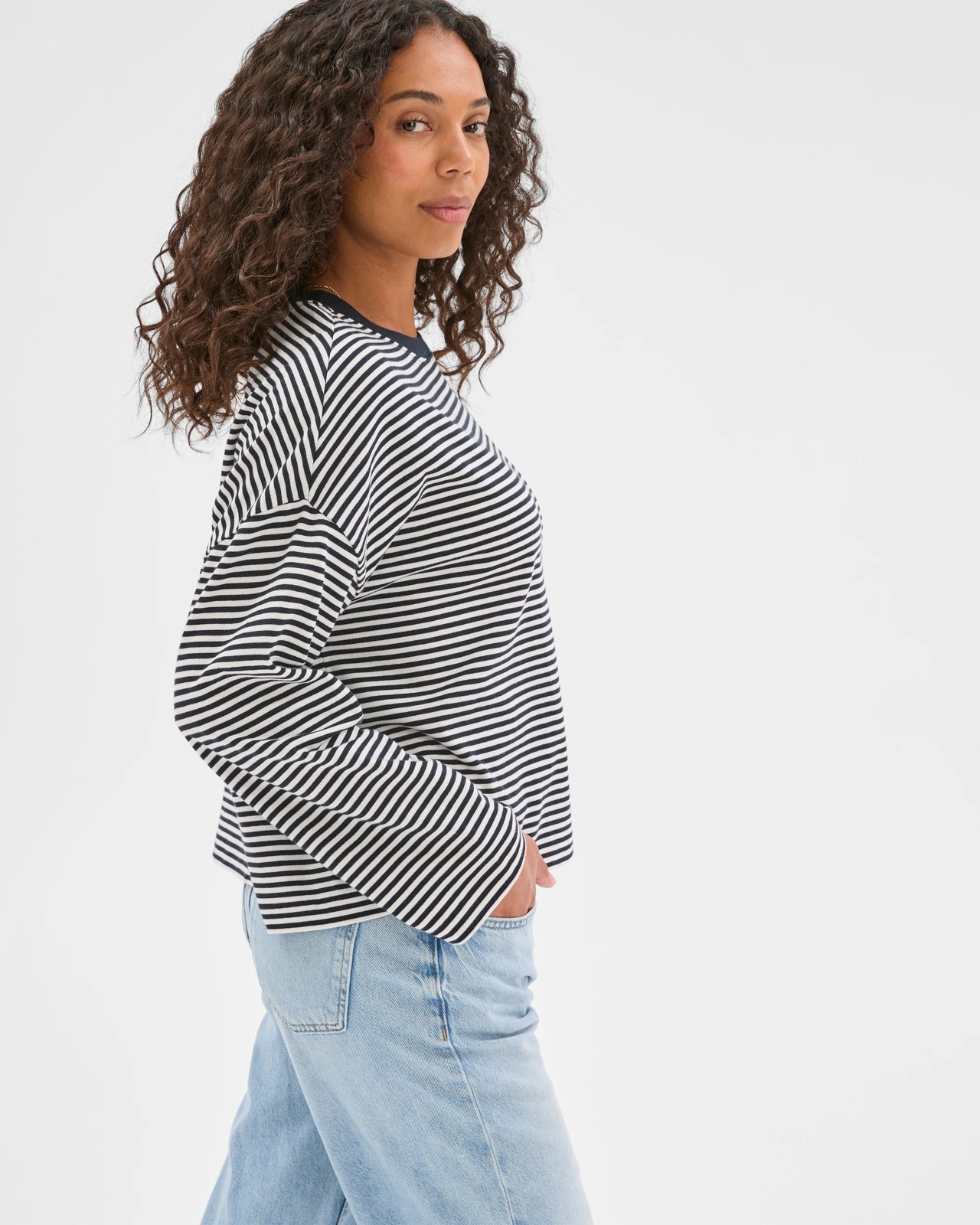 Australian Cotton Long Sleeve Heavyweight Oversized T-Shirt - Black / White Stripe 5 of 5