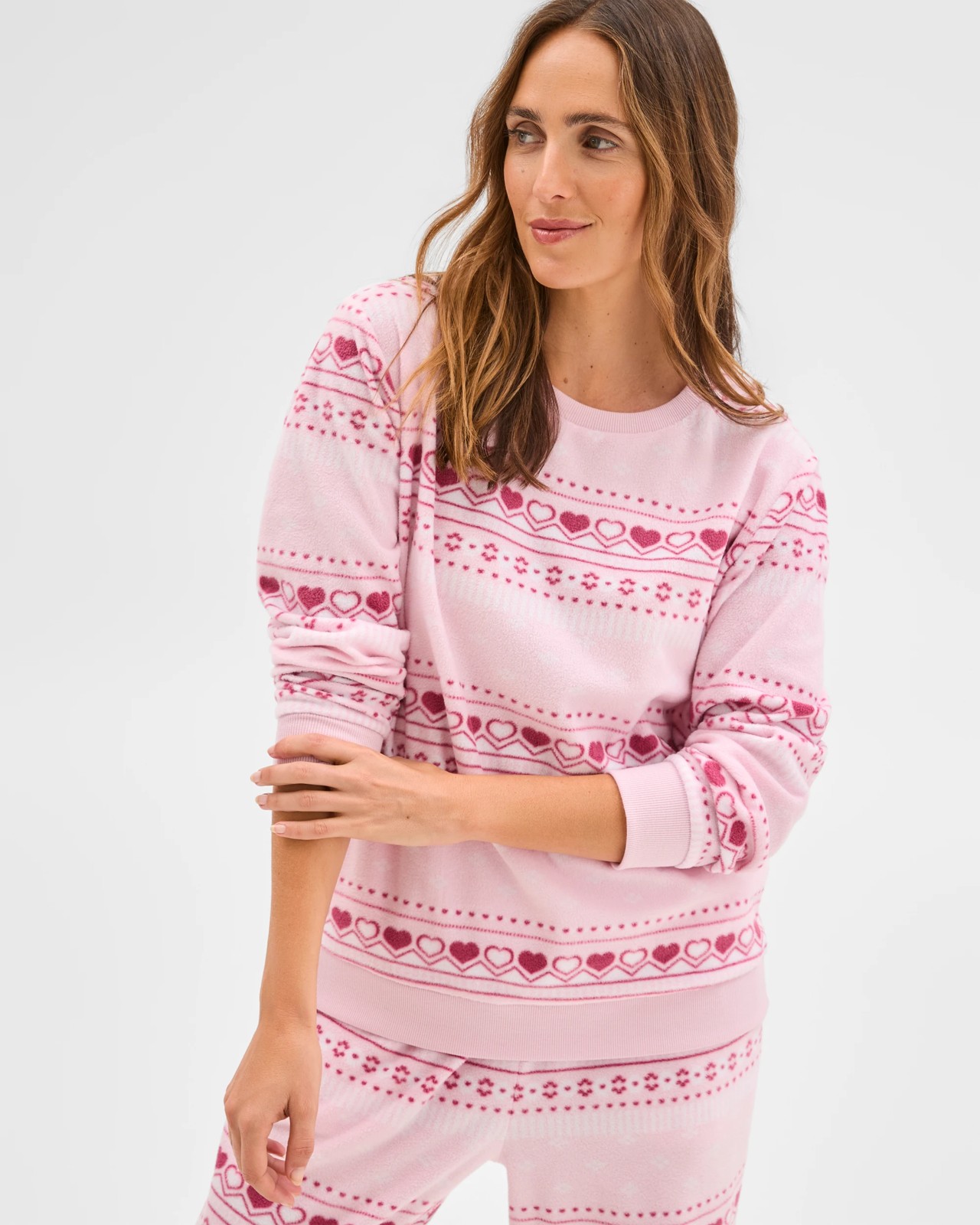 Micro Fleece Long Sleeve Pyjama Top - Fairisle Pink 2 of 5