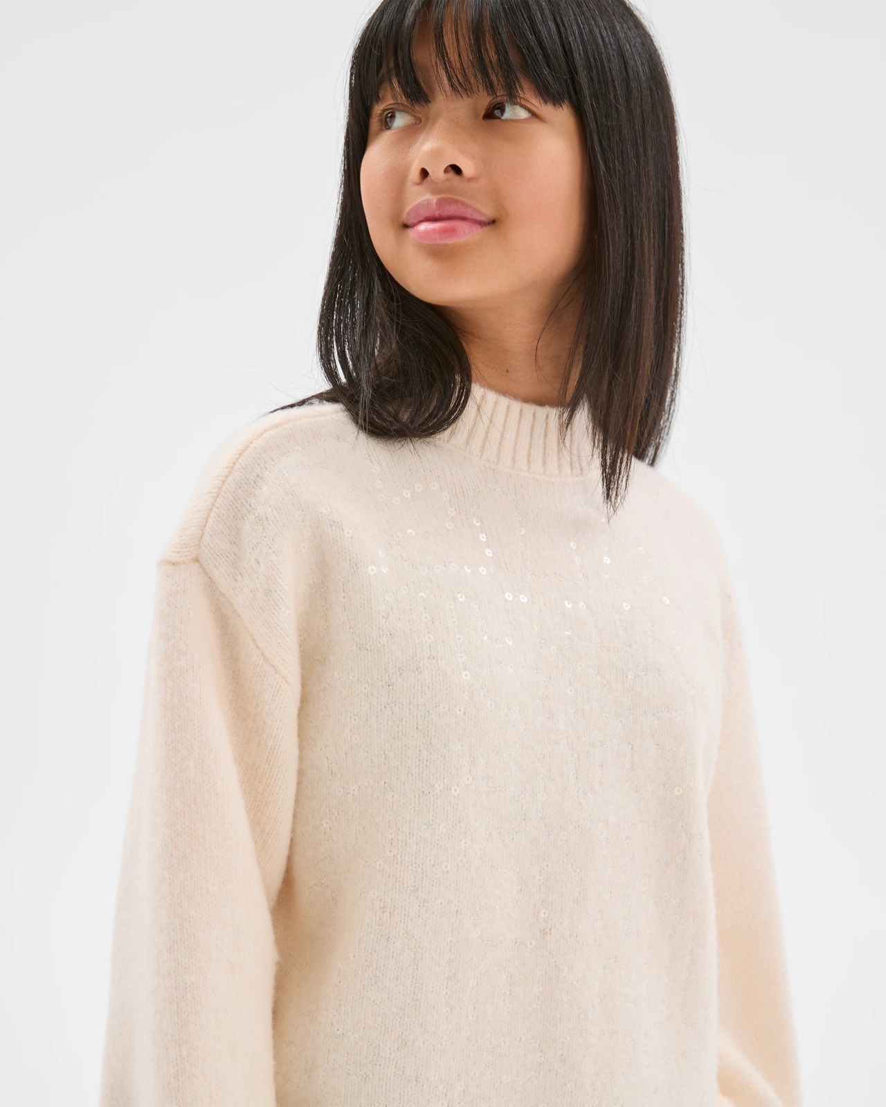Sequin Long Balloon Sleeve Knit Jumper - Cream 4 of 5