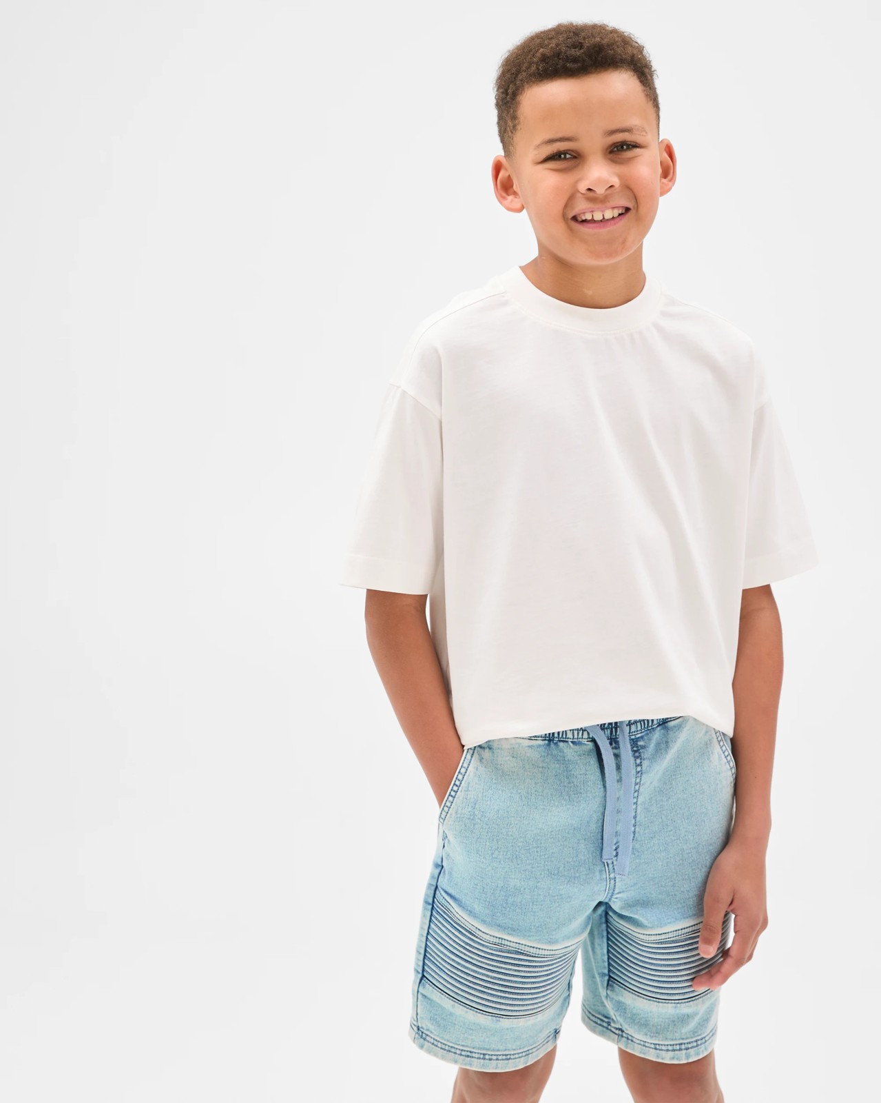 Knee Length Denim Biker Shorts - Light Wash 4 of 5